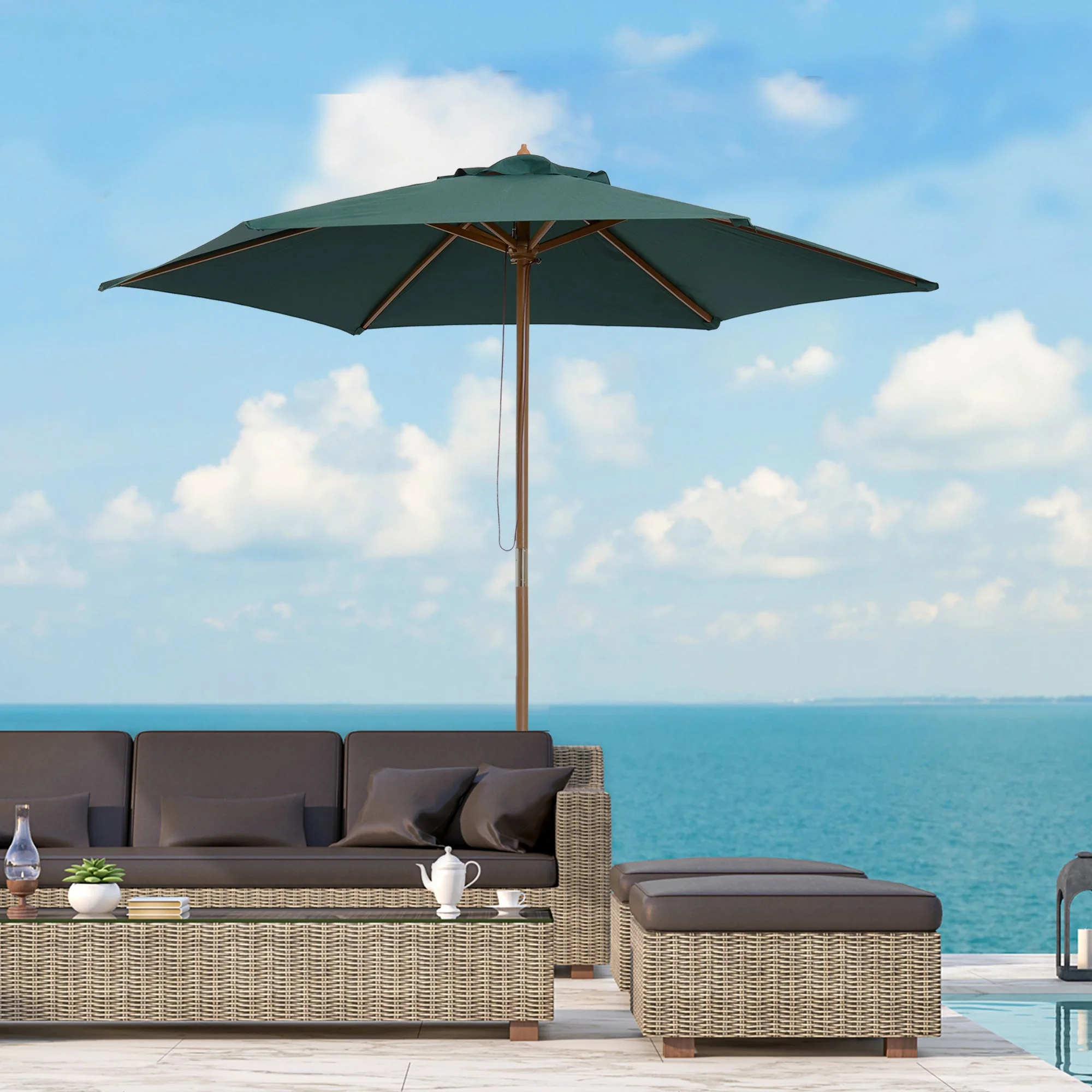 2.5m Wooden Garden Patio Parasol Umbrella-Dark Green - Image 9