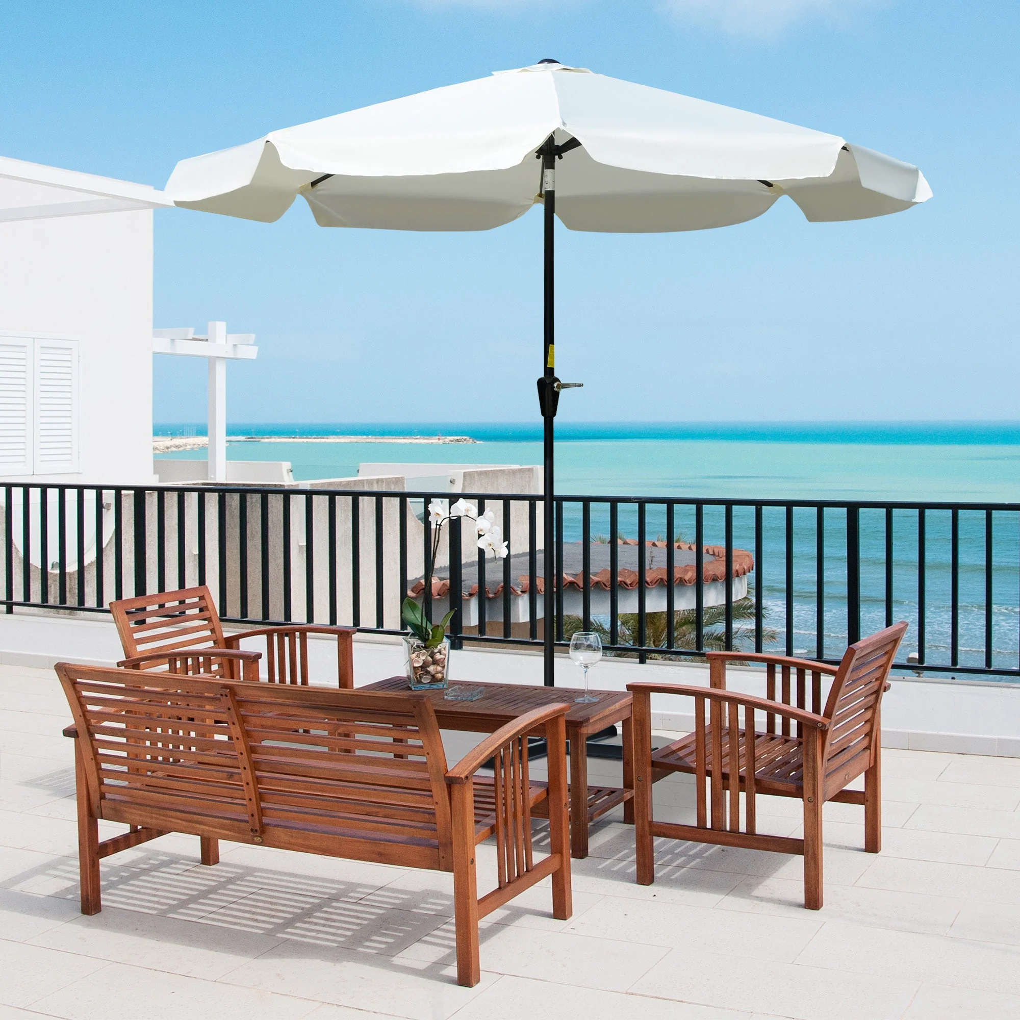 2.66m Patio Umbrella Garden Parasol Outdoor Sun Shade Table Umbrella with Ruffles - Image 2