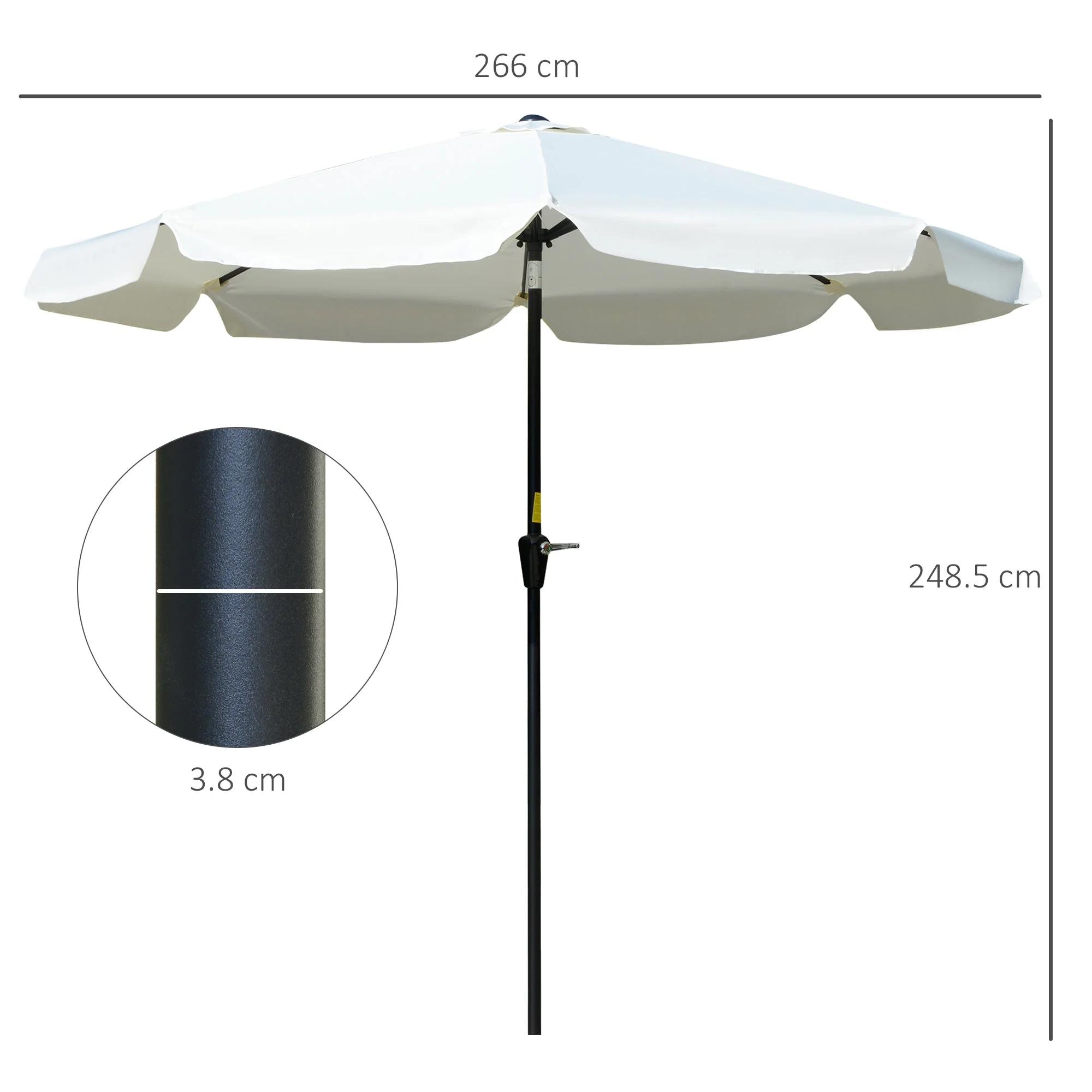 2.66m Patio Umbrella Garden Parasol Outdoor Sun Shade Table Umbrella with Ruffles - Image 3