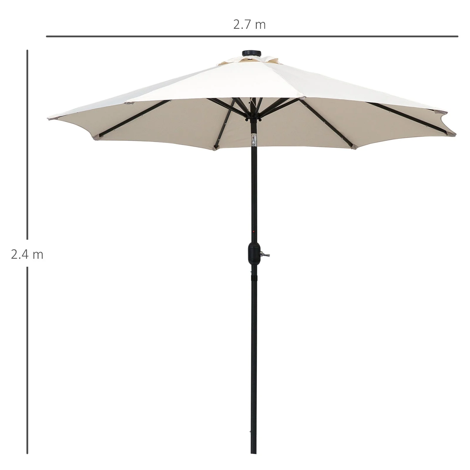 2.67m Patio Garden Umbrella Outdoor Parasol with Tilt Crank and 24 LEDs Lights Cream - Image 3