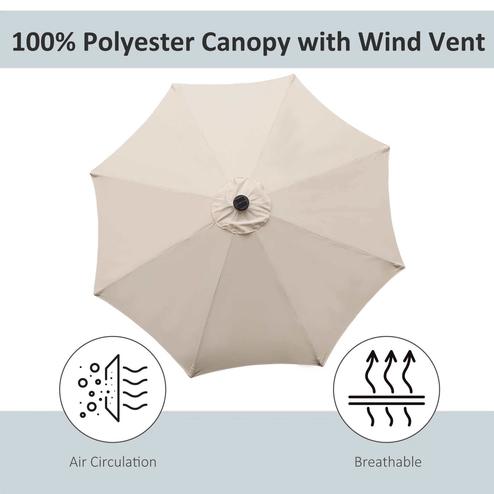 2.67m Patio Garden Umbrella Outdoor Parasol with Tilt Crank and 24 LEDs Lights Cream - Image 7