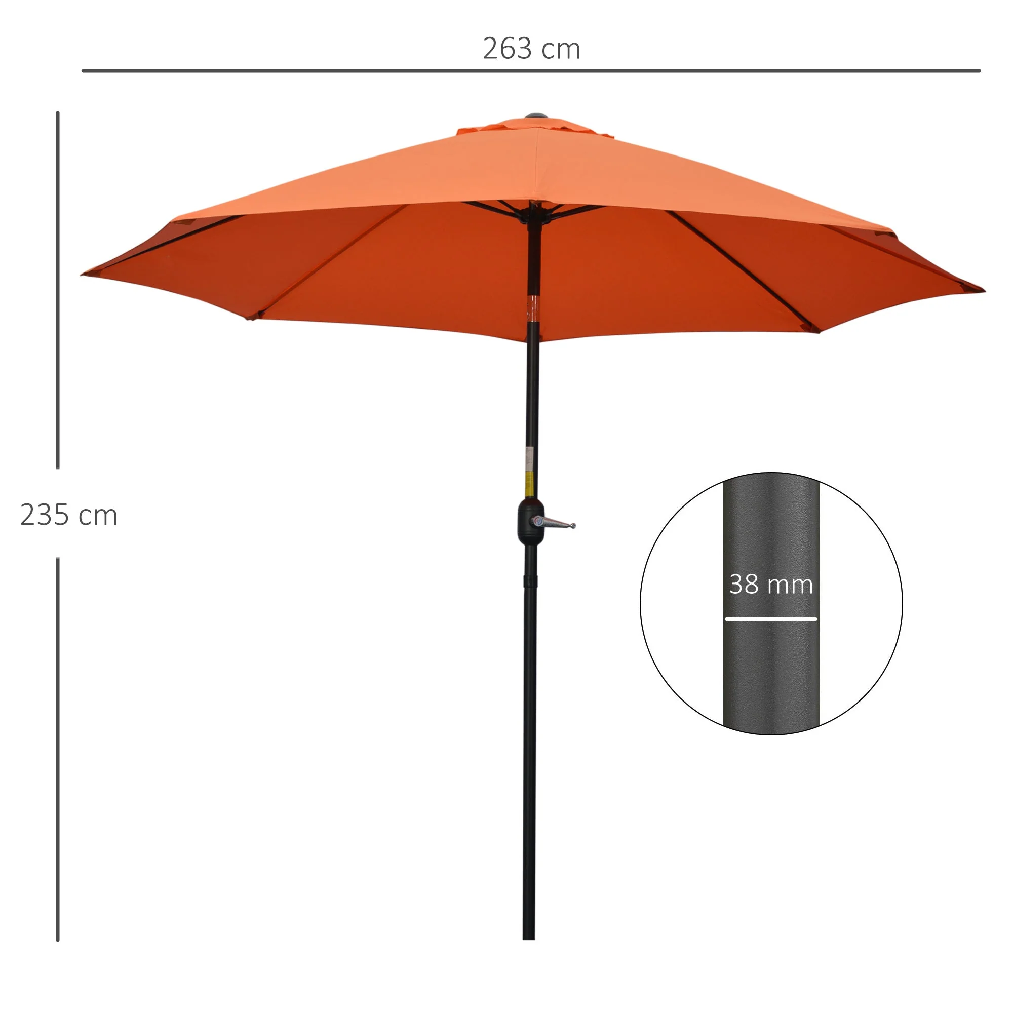 2.6M Patio Parasol Sun Umbrella - Image 2