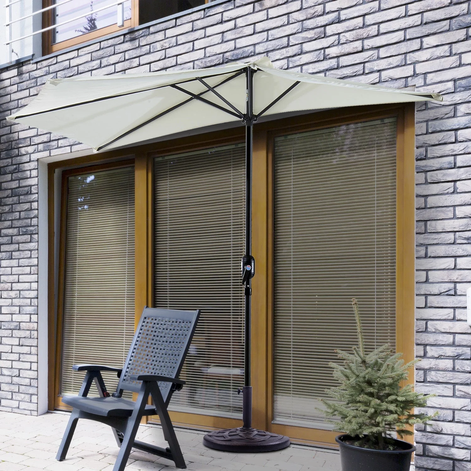 2.7m Balcony Half Parasol 5 Steel Ribs Construction Garden Outdoor Umbrella Cream White - Image 2