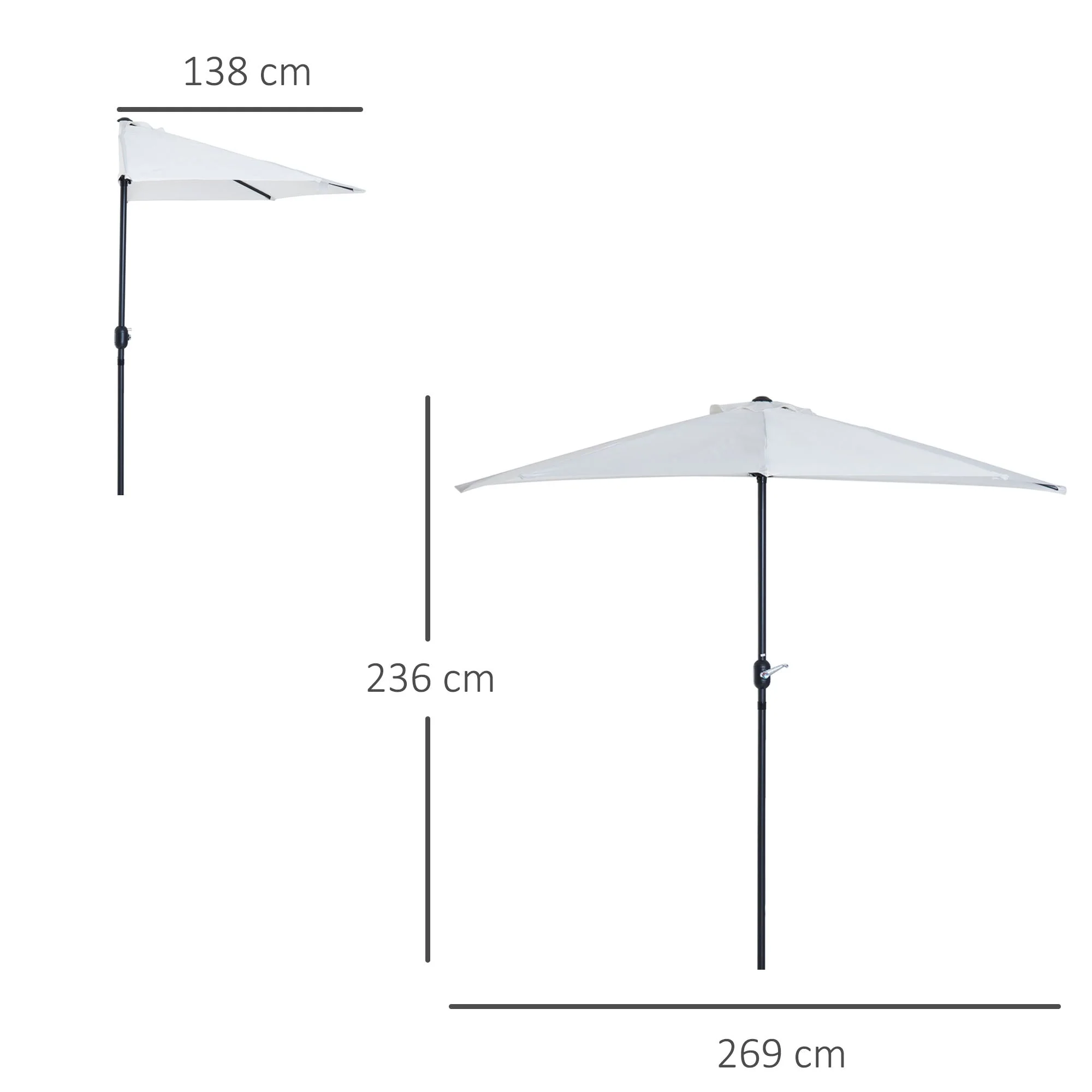 2.7m Balcony Half Parasol 5 Steel Ribs Construction Garden Outdoor Umbrella Cream White - Image 3