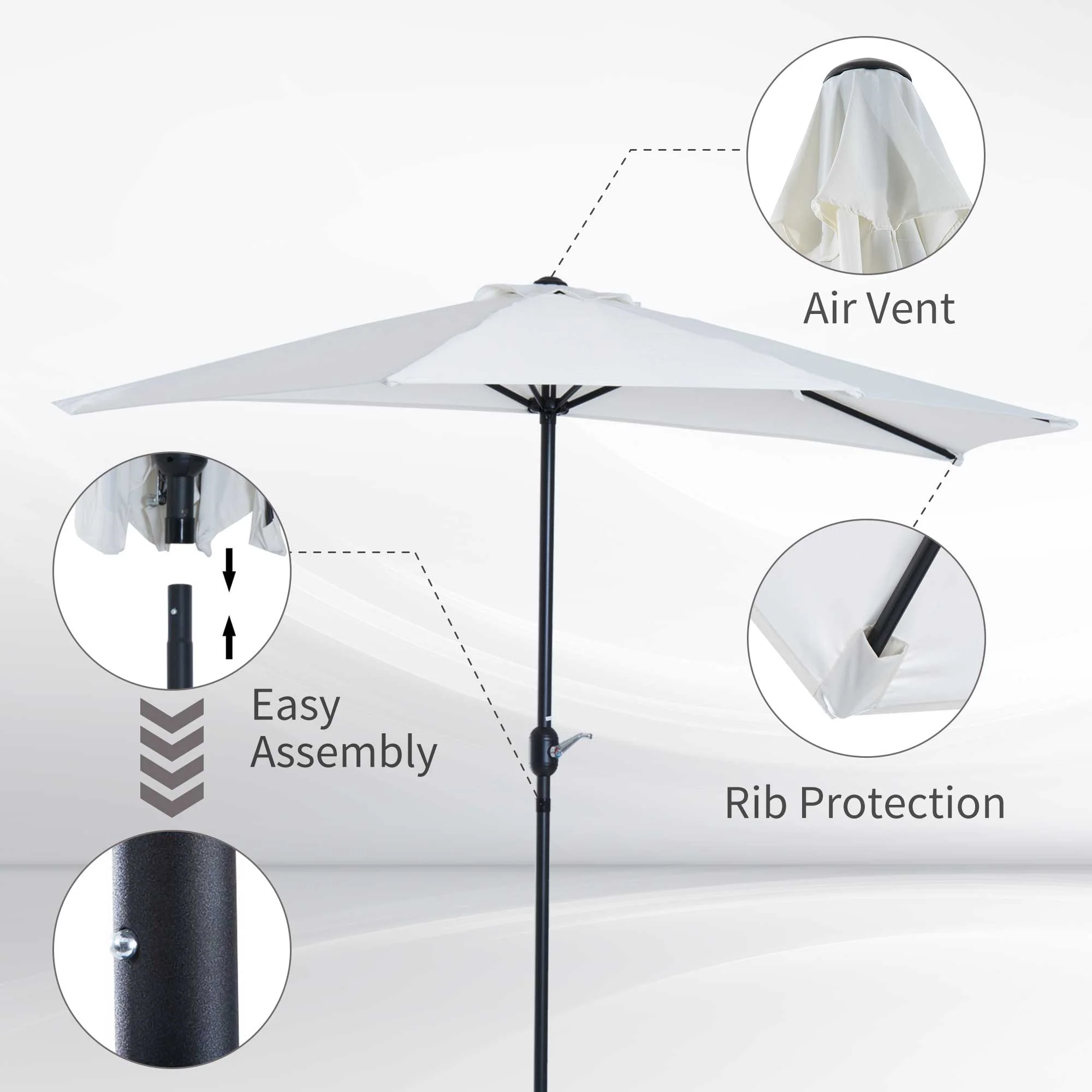 2.7m Balcony Half Parasol 5 Steel Ribs Construction Garden Outdoor Umbrella Cream White - Image 4