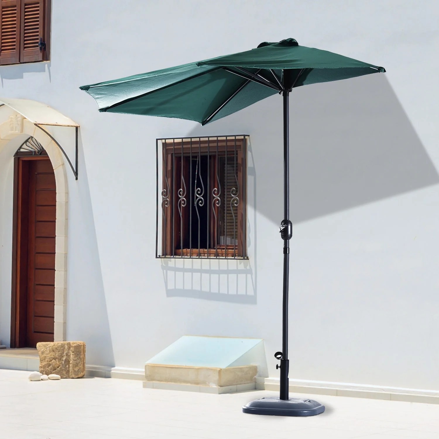 2.7m Balcony Half Parasol 5 Steel Ribs Construction Garden Outdoor Umbrella Green - Image 2