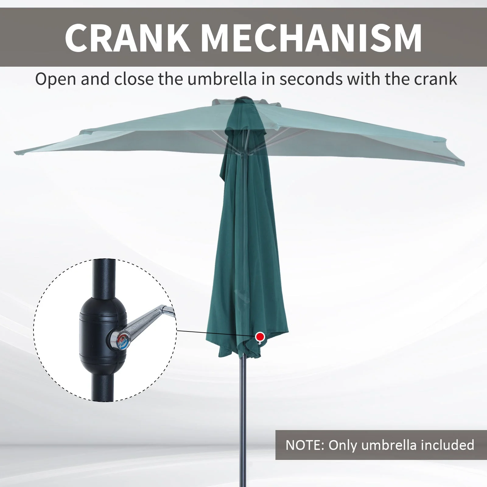 2.7m Balcony Half Parasol 5 Steel Ribs Construction Garden Outdoor Umbrella Green - Image 4