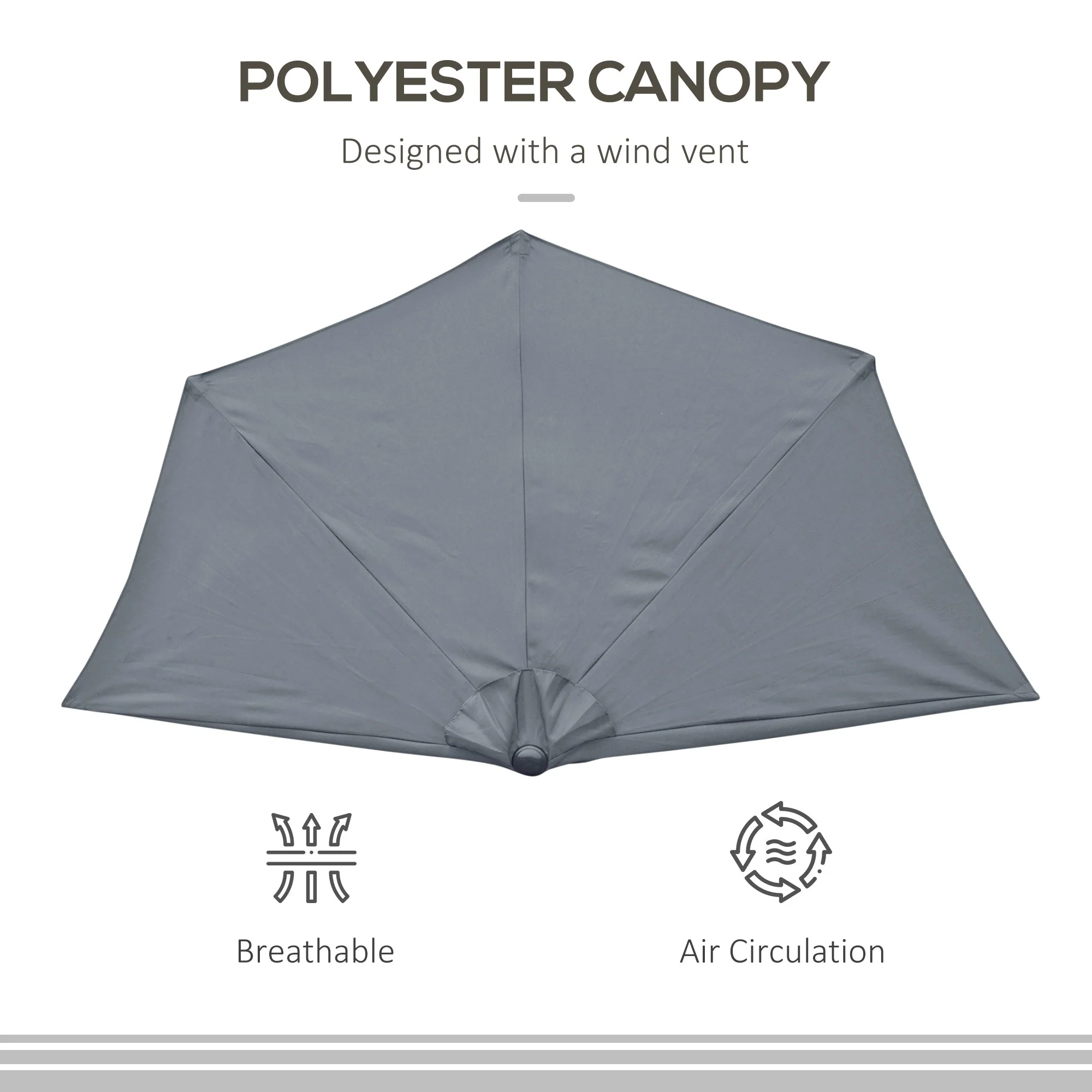 2.7m Balcony Half Parasol 5 Steel Ribs Construction Garden Outdoor Umbrella Grey - Image 4