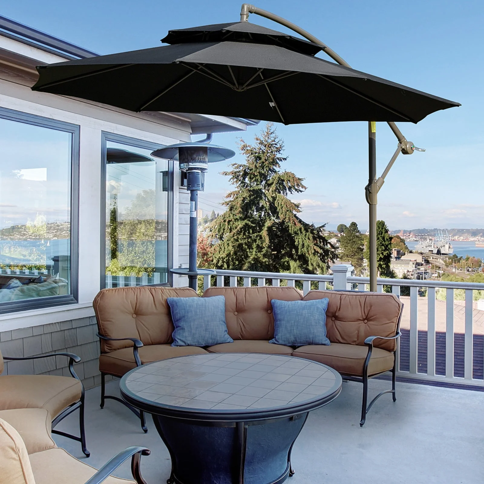 2.7m Garden Banana Parasol Cantilever Umbrella with Crank Handle - Image 2