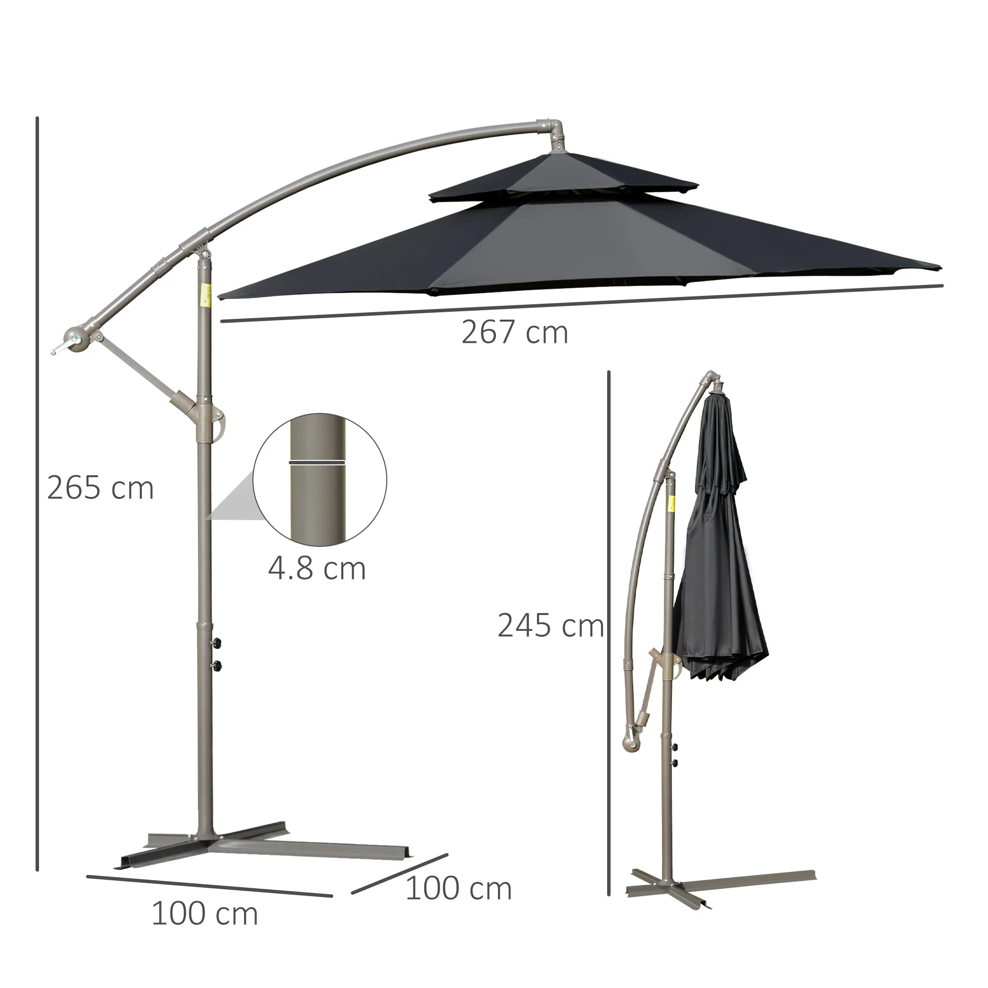 2.7m Garden Banana Parasol Cantilever Umbrella with Crank Handle - Image 3