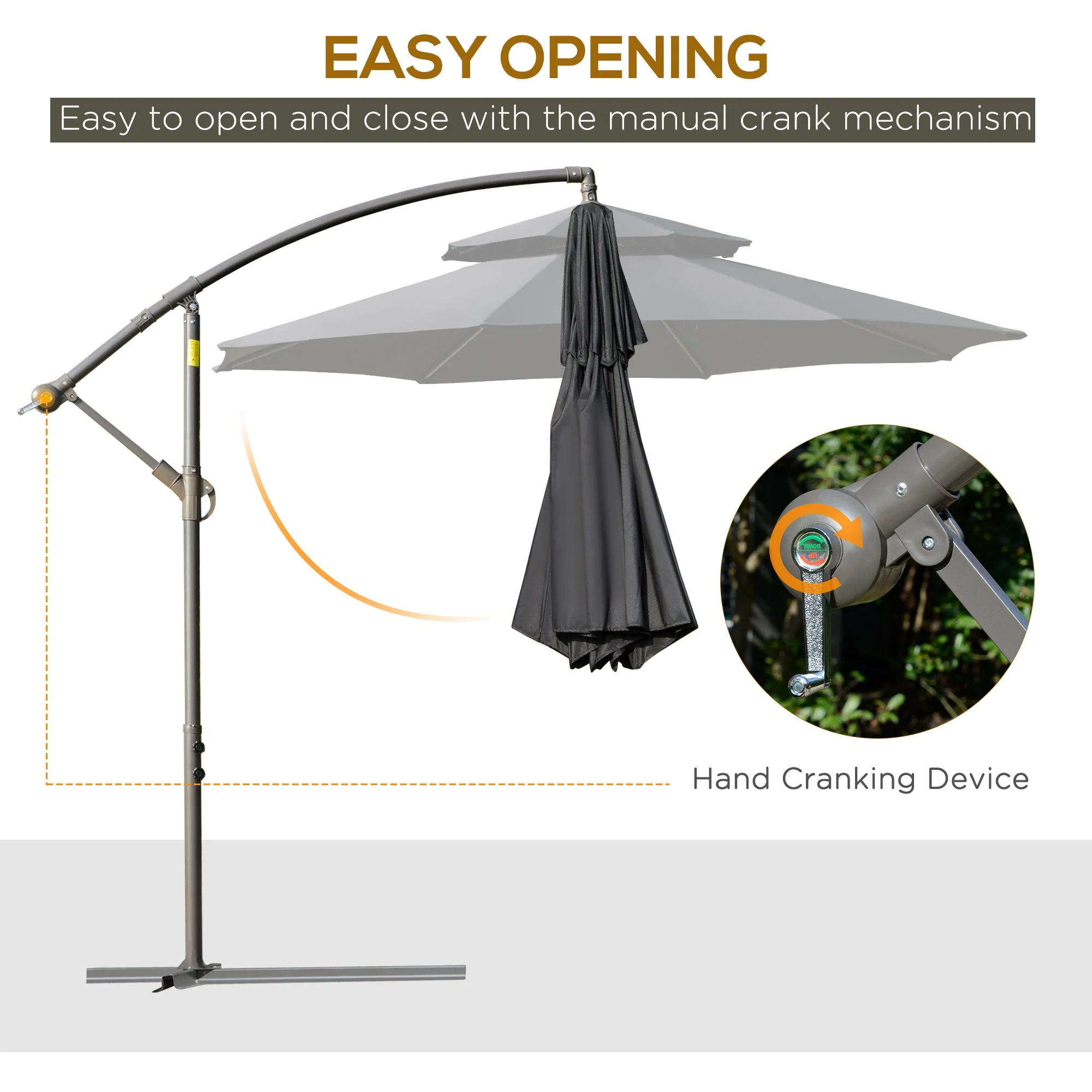 2.7m Garden Banana Parasol Cantilever Umbrella with Crank Handle - Image 4