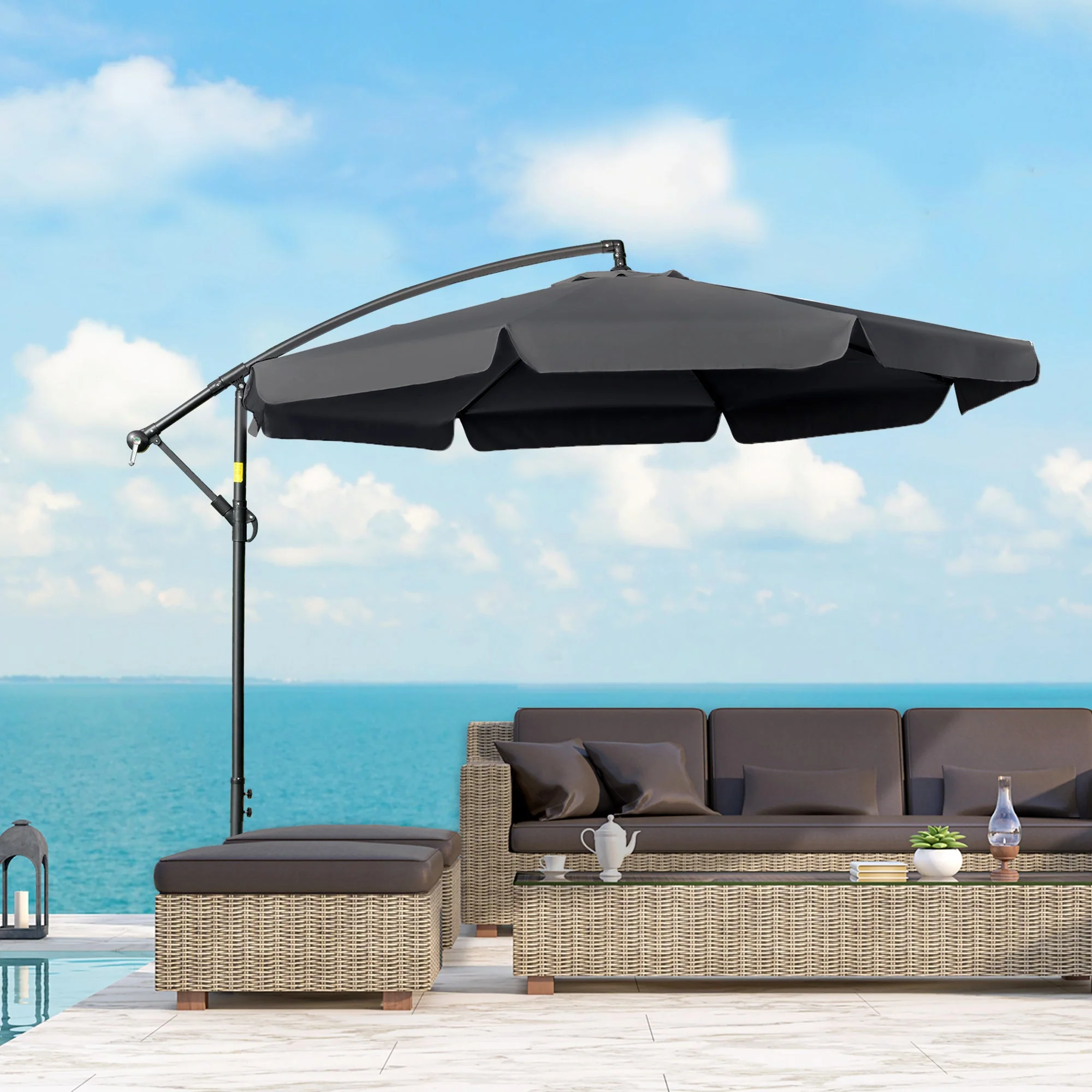 2.7m Garden Banana Parasol Cantilever Umbrella with Crank Handle and Cross Base for Outdoor - Image 2