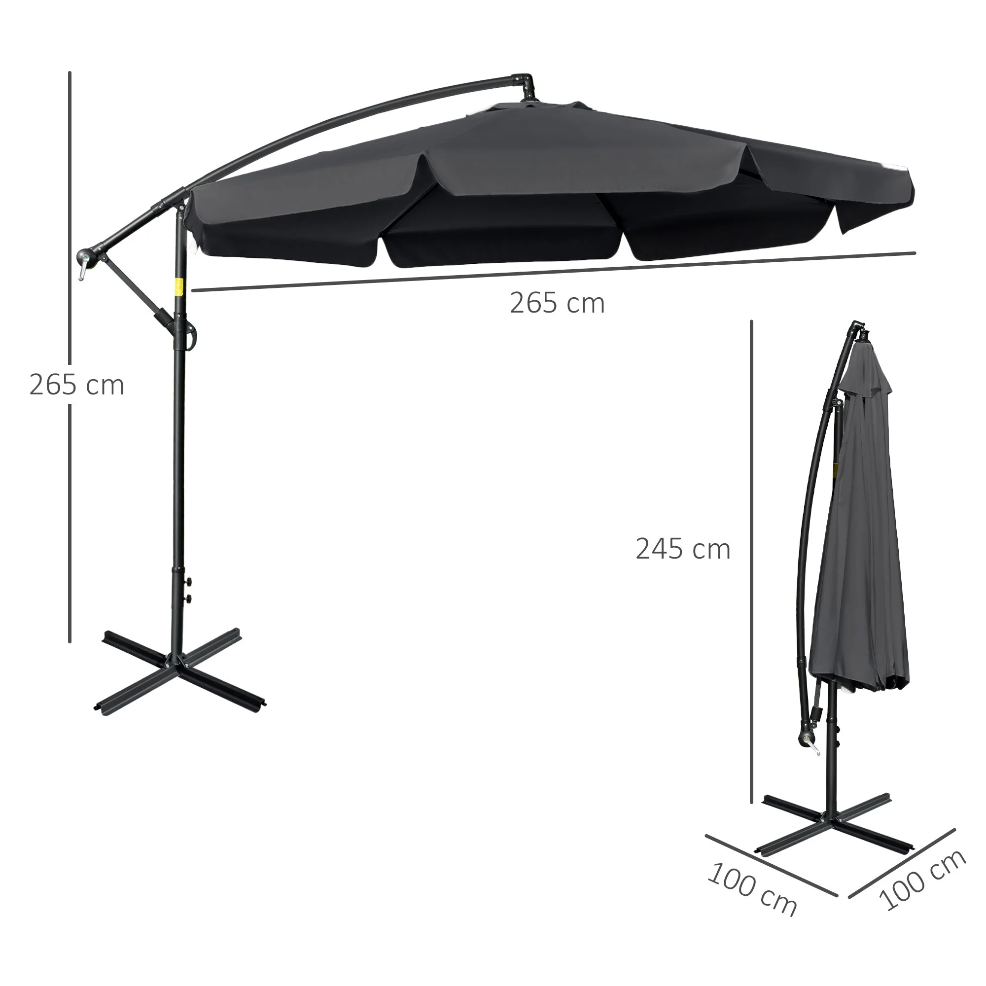 2.7m Garden Banana Parasol Cantilever Umbrella with Crank Handle and Cross Base for Outdoor - Image 3