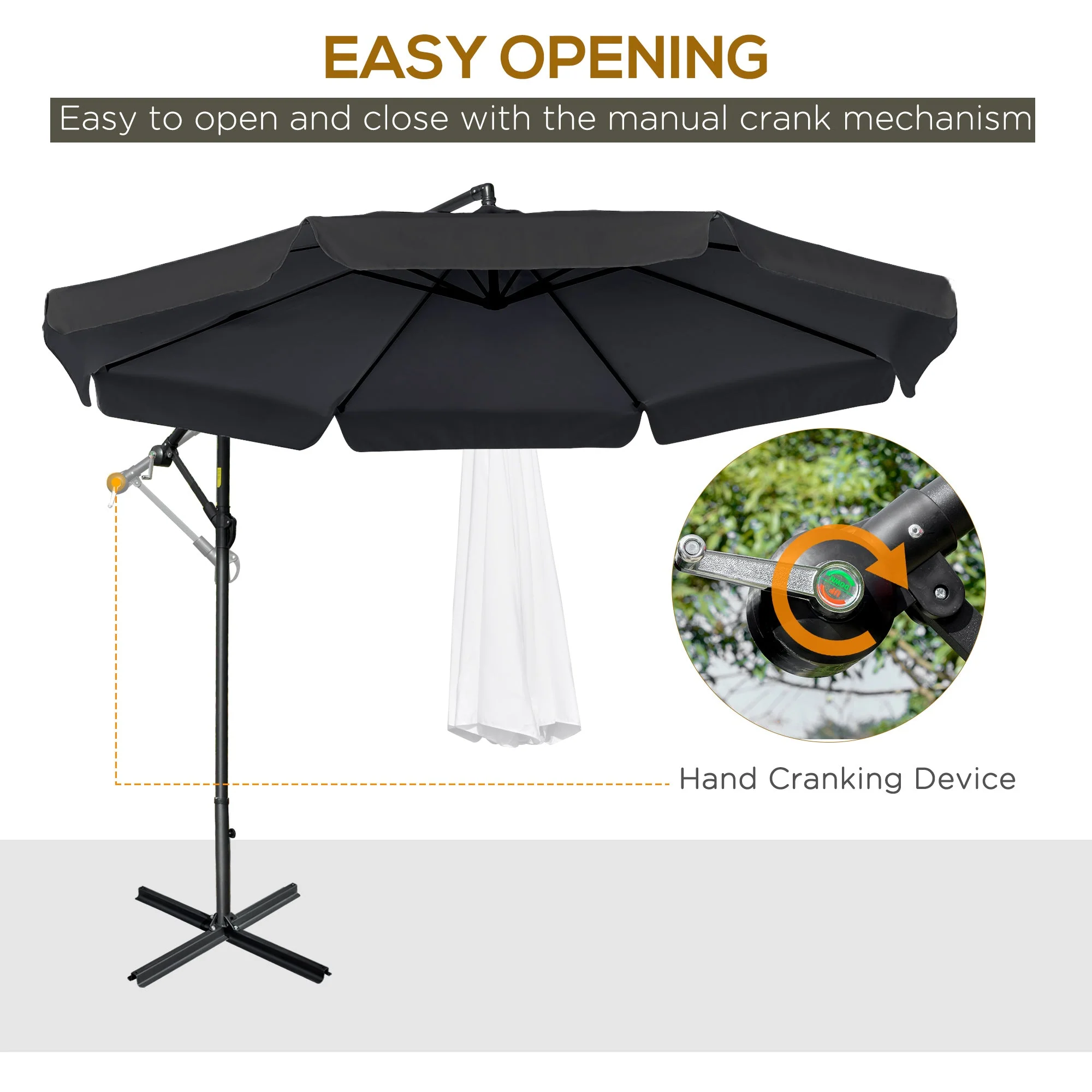 2.7m Garden Banana Parasol Cantilever Umbrella with Crank Handle and Cross Base for Outdoor - Image 4
