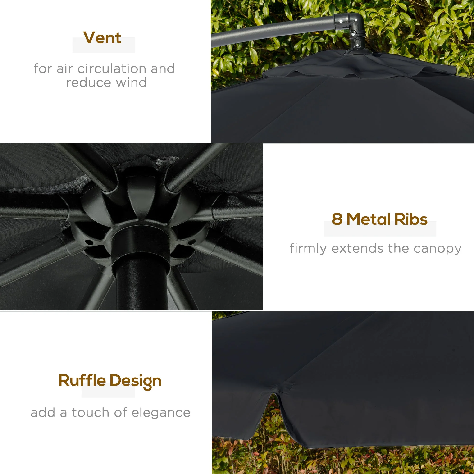 2.7m Garden Banana Parasol Cantilever Umbrella with Crank Handle and Cross Base for Outdoor - Image 5