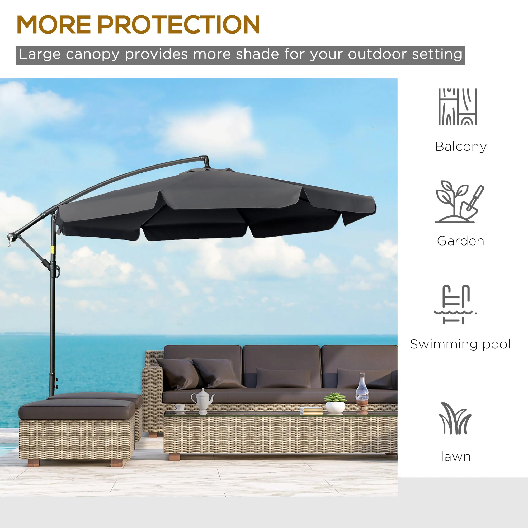 2.7m Garden Banana Parasol Cantilever Umbrella with Crank Handle and Cross Base for Outdoor - Image 6