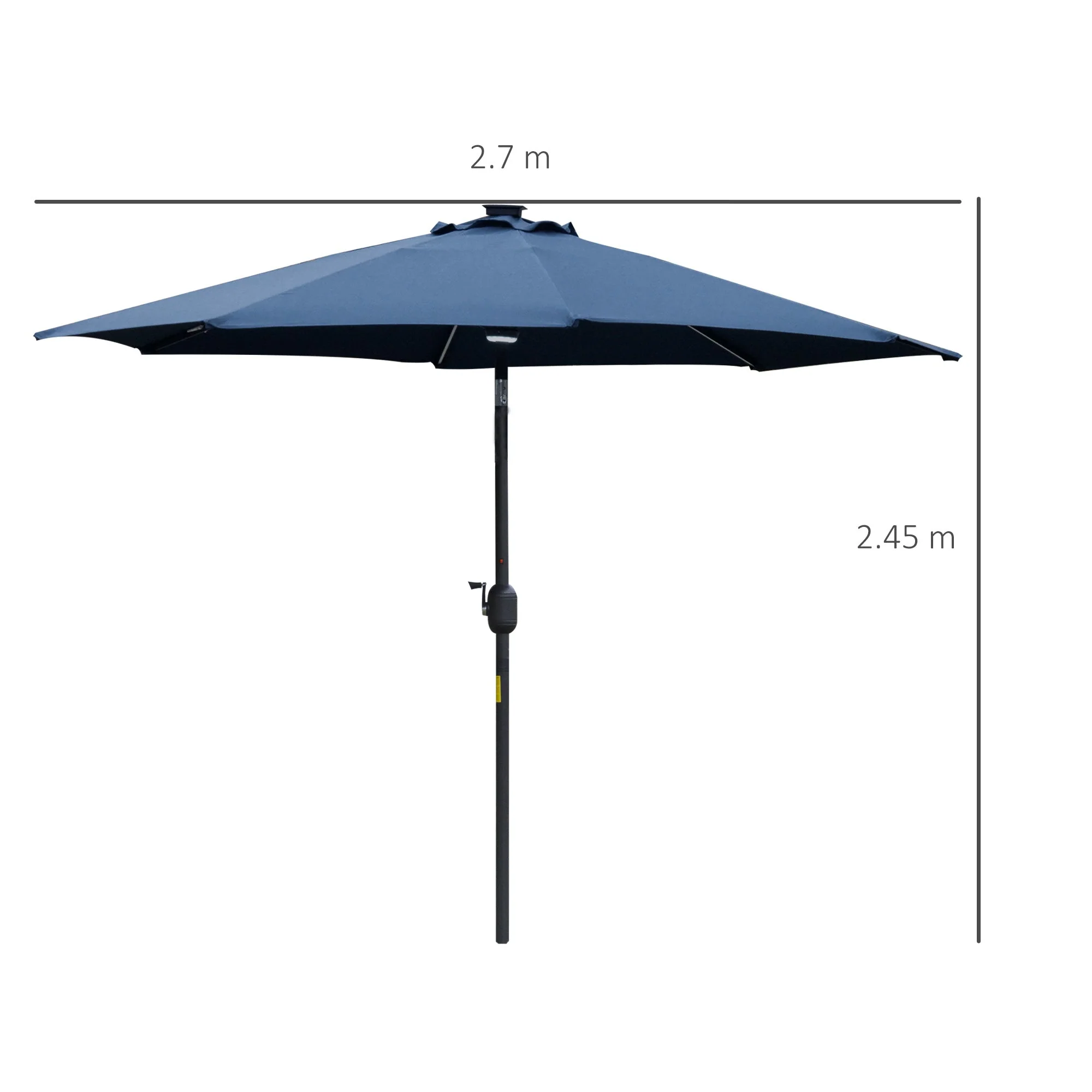 2.7m Garden Parasol Sun Umbrella w/ LED Solar Light Angled Canopy Blue - Image 3