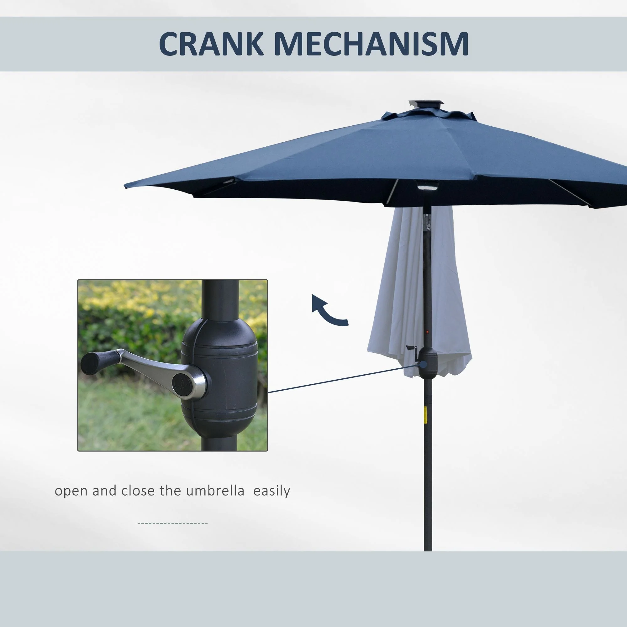 2.7m Garden Parasol Sun Umbrella w/ LED Solar Light Angled Canopy Blue - Image 6