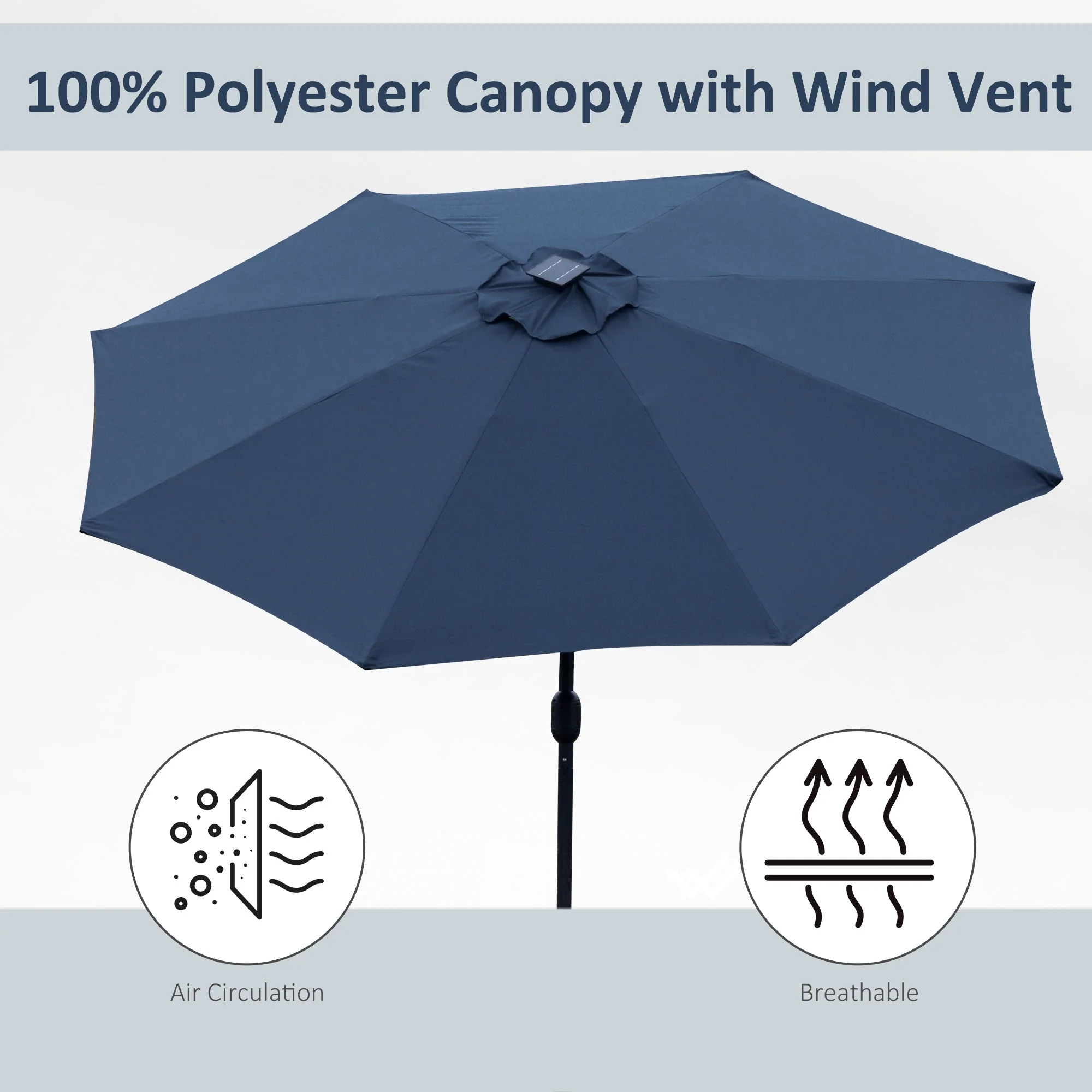 2.7m Garden Parasol Sun Umbrella w/ LED Solar Light Angled Canopy Blue - Image 7