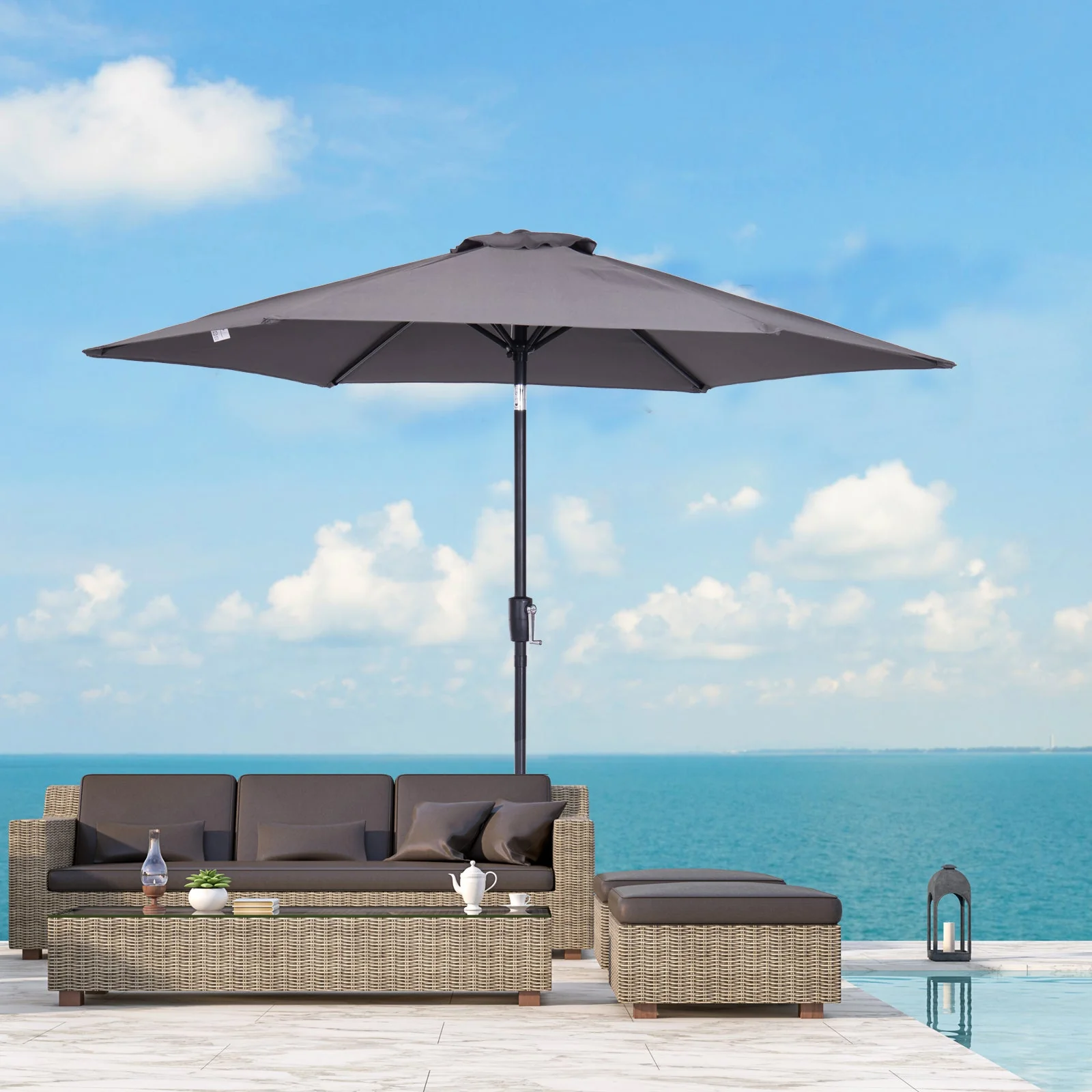 2.7M Garden Parasol Umbrella with Tilt and Crank - Image 2