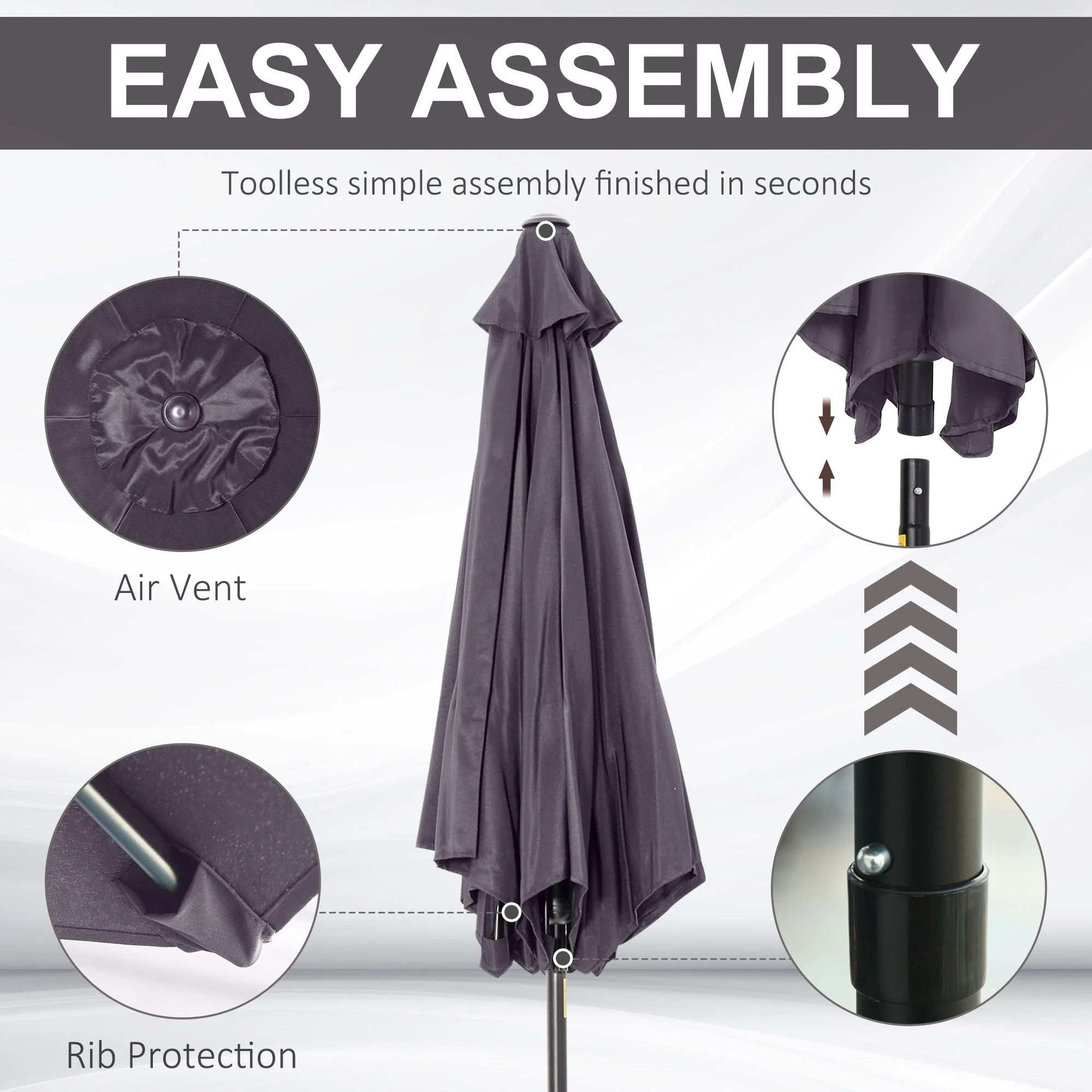 2.7M Garden Parasol Umbrella with Tilt and Crank - Image 4