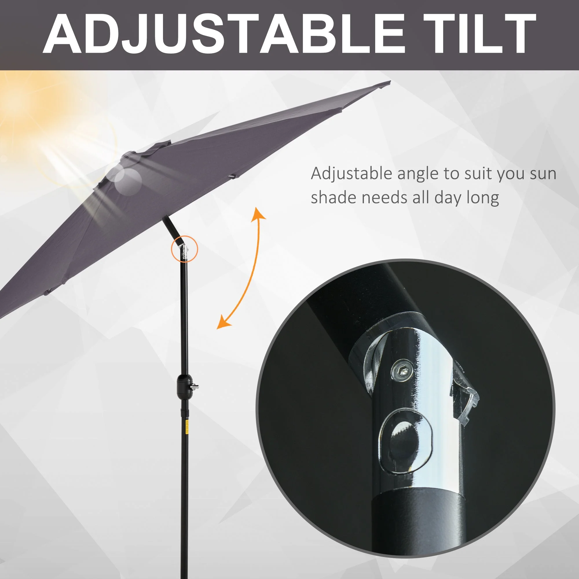 2.7M Garden Parasol Umbrella with Tilt and Crank - Image 5