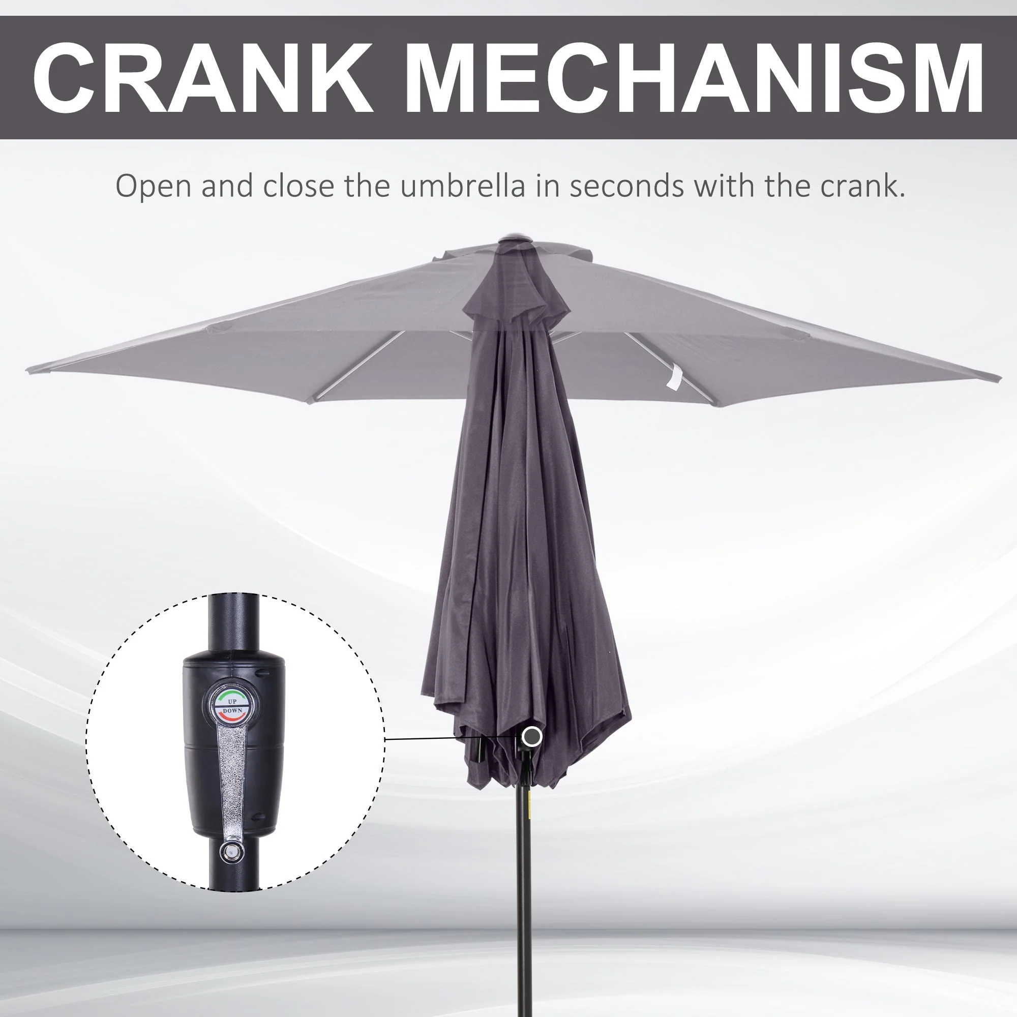 2.7M Garden Parasol Umbrella with Tilt and Crank - Image 6