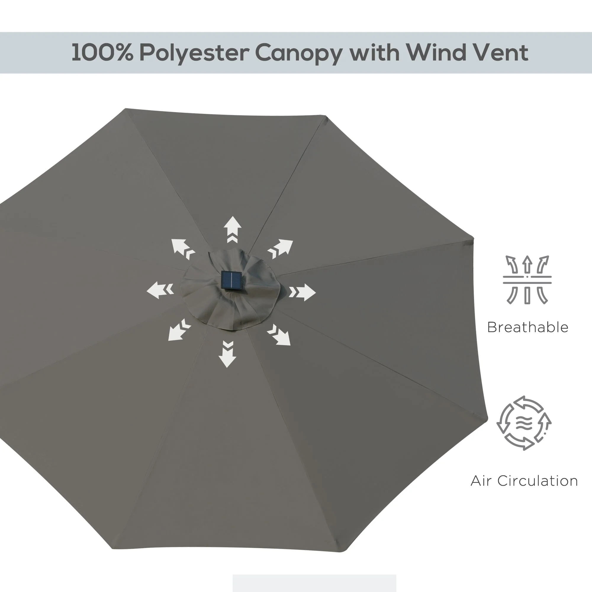 2.7m Patio LED Umbrella with Push Button Tilt/Crank 8 Rib Sun Shade Parasol - Image 6