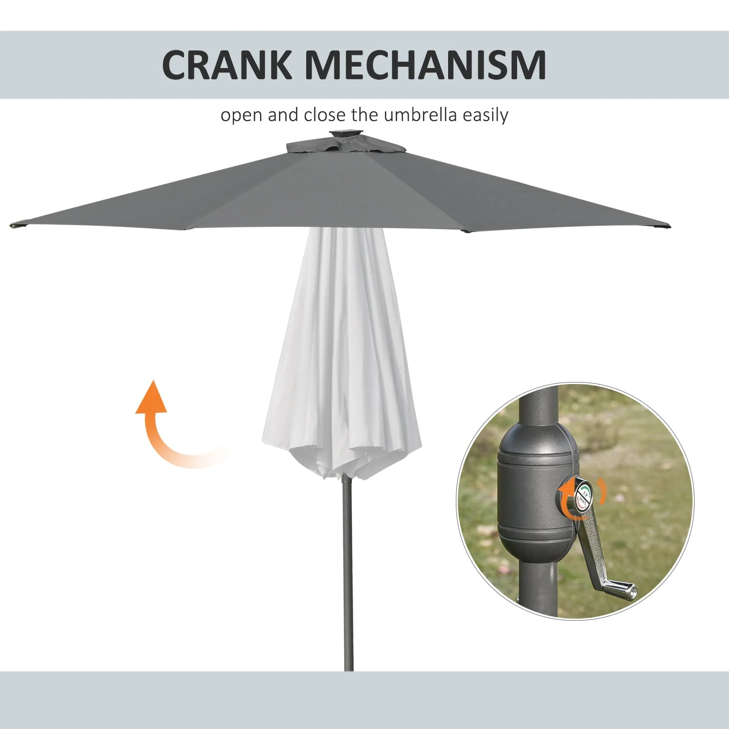 2.7m Patio LED Umbrella with Push Button Tilt/Crank 8 Rib Sun Shade Parasol - Image 7