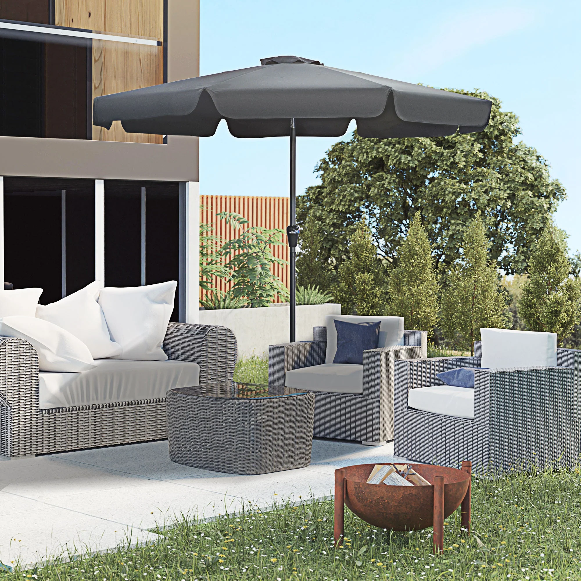 2.7m Patio Parasol Garden Umbrellas Outdoor Sun Shade Table Umbrella with Tilt - Image 2