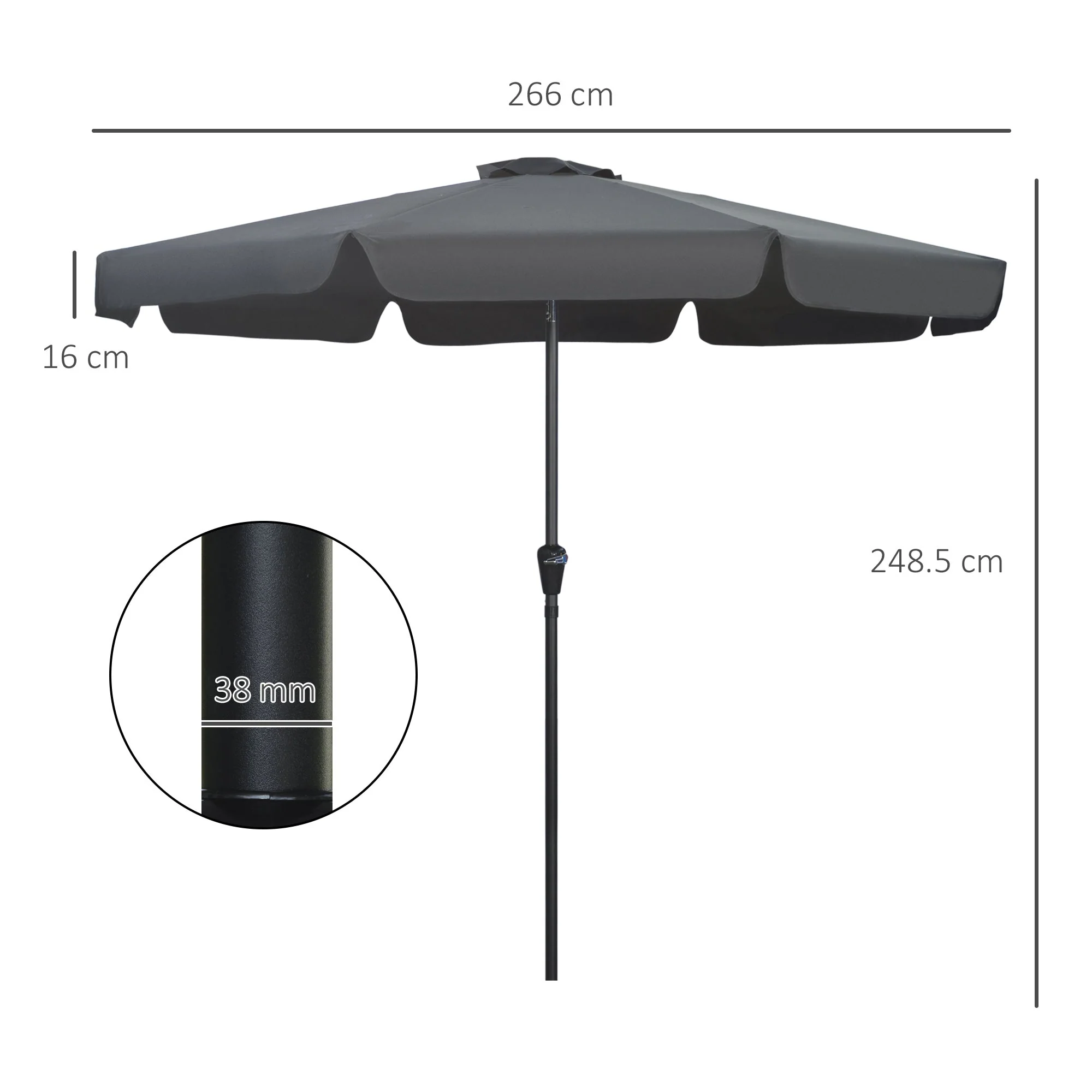 2.7m Patio Parasol Garden Umbrellas Outdoor Sun Shade Table Umbrella with Tilt - Image 3