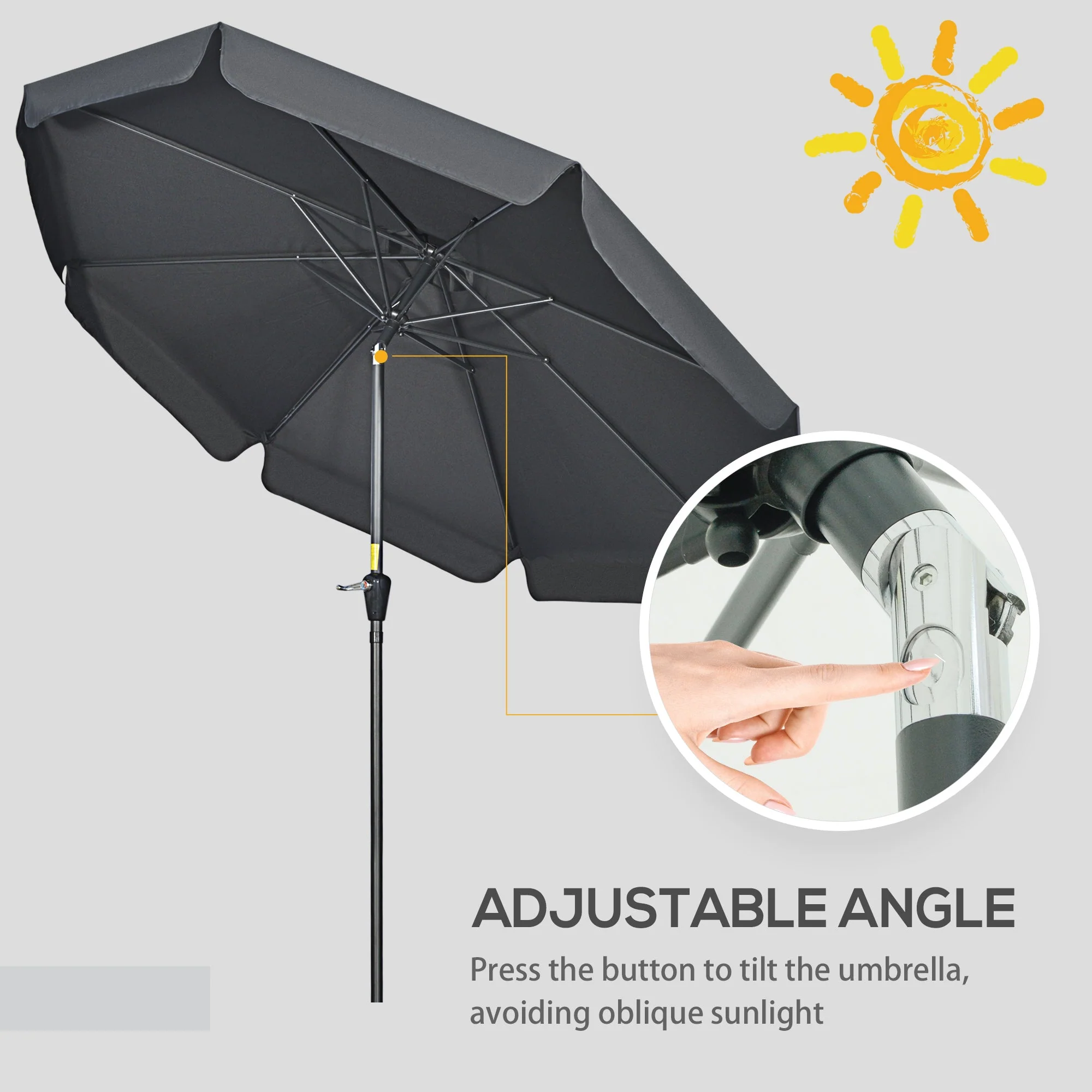 2.7m Patio Parasol Garden Umbrellas Outdoor Sun Shade Table Umbrella with Tilt - Image 4
