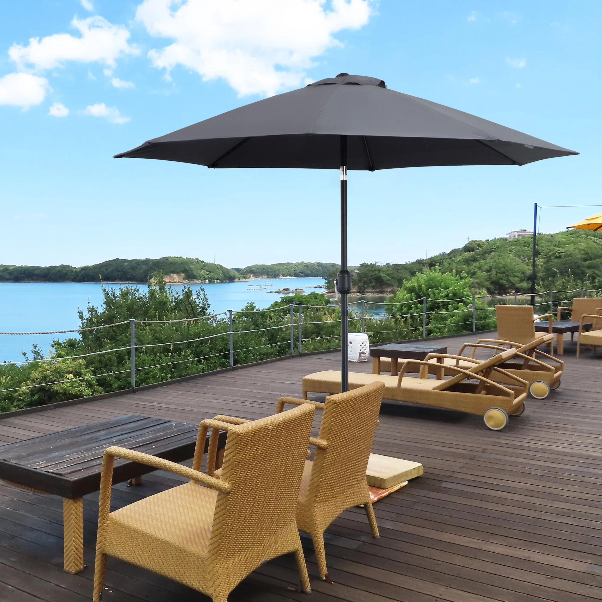 2.7M Patio Sun Umbrella Parasol Tilt Shade Shelter Canopy Aluminium Frame - Image 2
