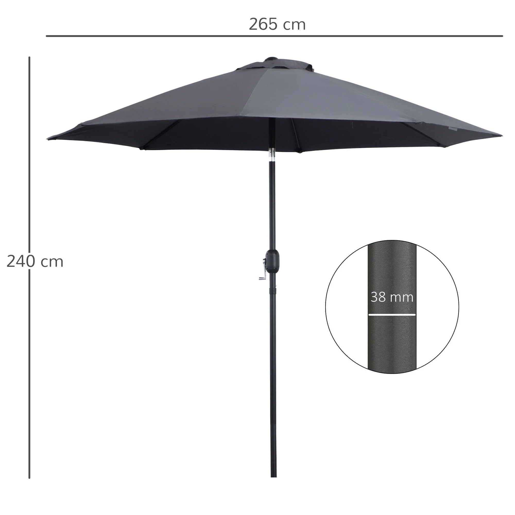 2.7M Patio Sun Umbrella Parasol Tilt Shade Shelter Canopy Aluminium Frame - Image 3