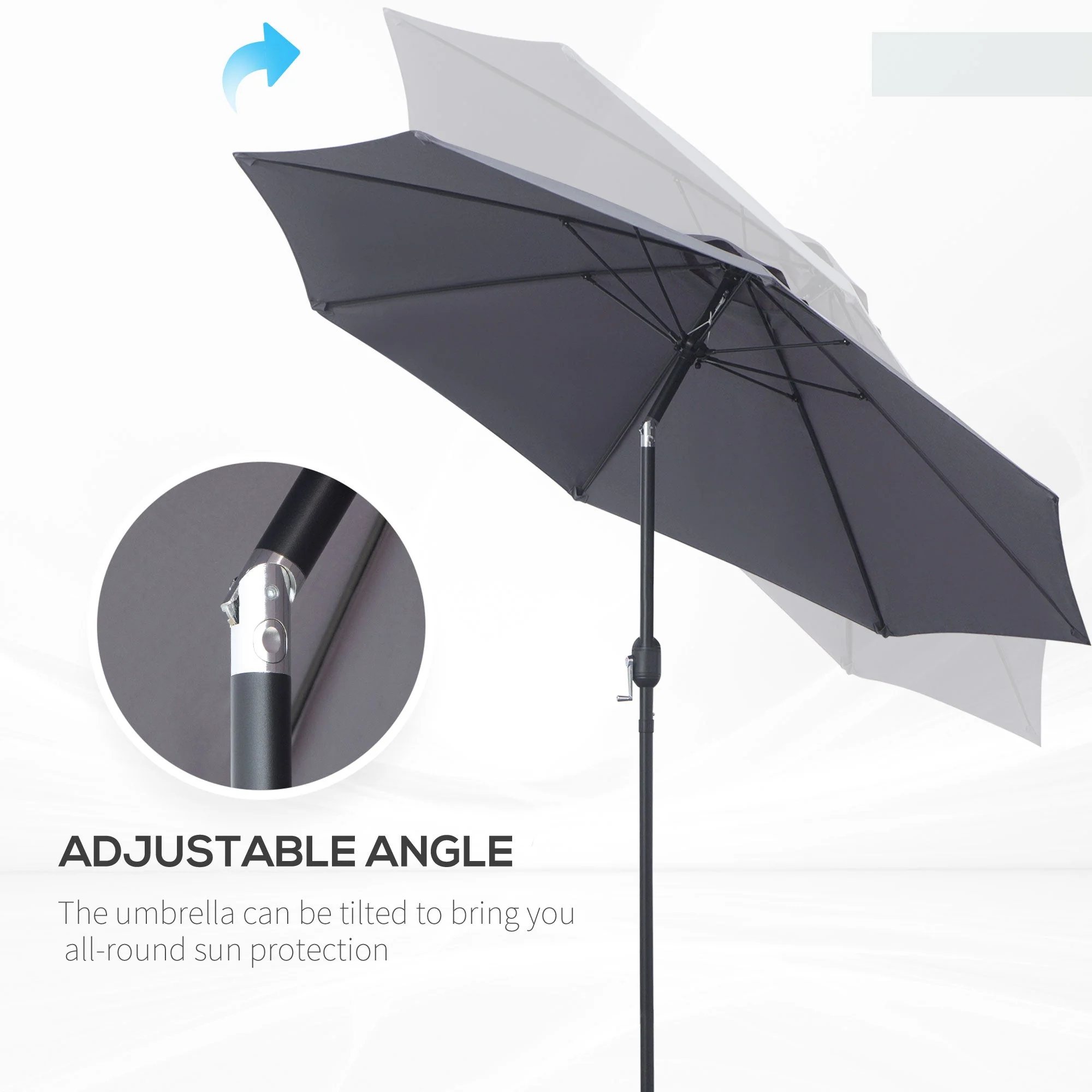 2.7M Patio Sun Umbrella Parasol Tilt Shade Shelter Canopy Aluminium Frame - Image 5