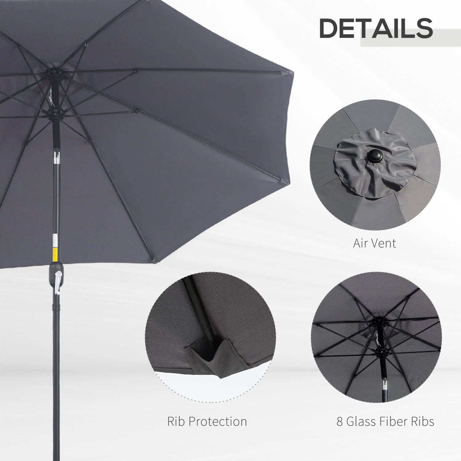 2.7M Patio Sun Umbrella Parasol Tilt Shade Shelter Canopy Aluminium Frame - Image 6
