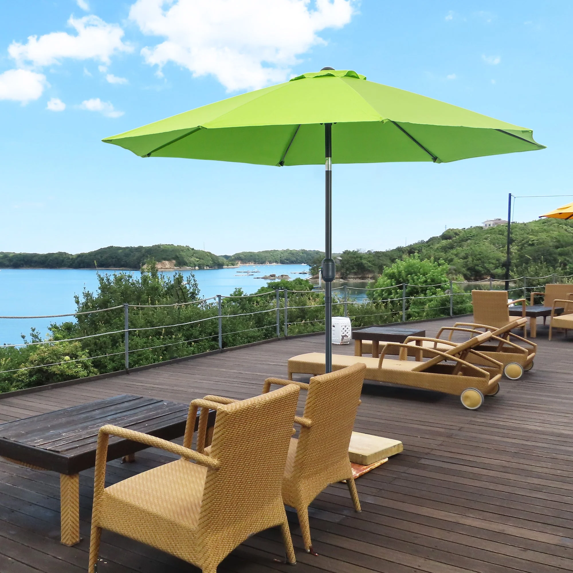 2.7M Patio Sun Umbrella Parasol Tilt Shade Shelter Canopy Aluminium Frame Light Green - Image 2