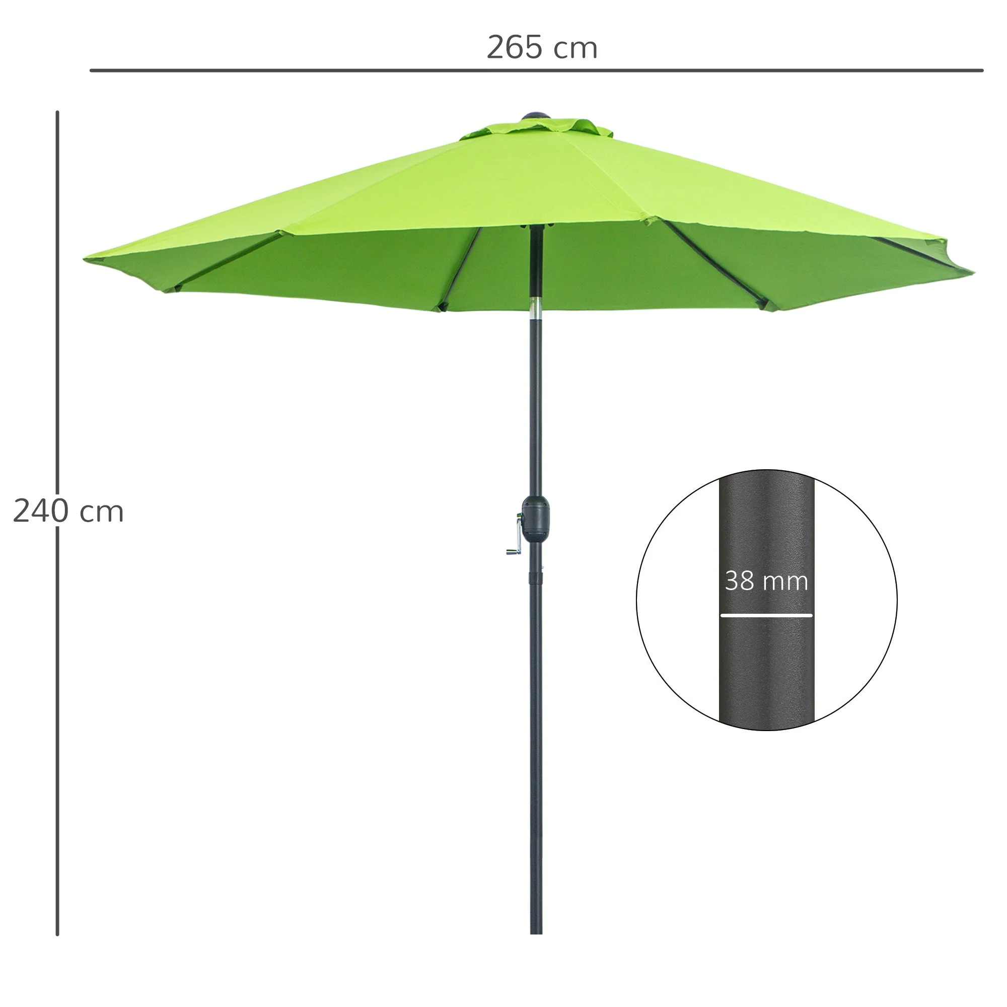 2.7M Patio Sun Umbrella Parasol Tilt Shade Shelter Canopy Aluminium Frame Light Green - Image 3