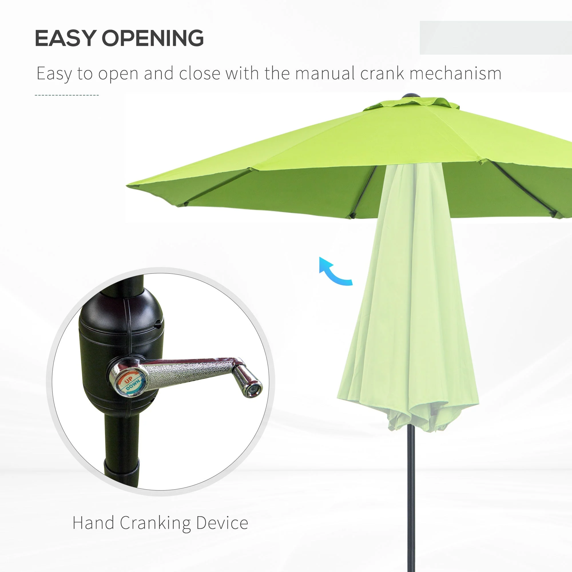 2.7M Patio Sun Umbrella Parasol Tilt Shade Shelter Canopy Aluminium Frame Light Green - Image 4