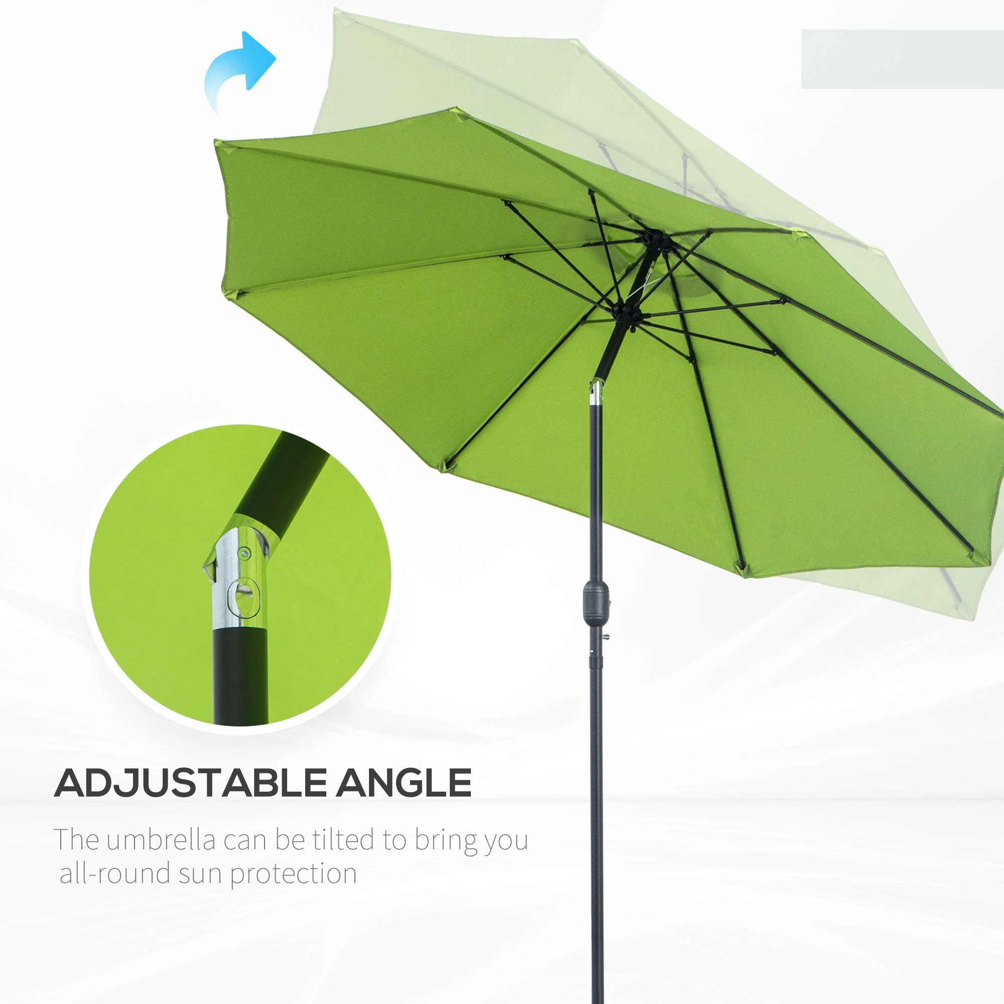 2.7M Patio Sun Umbrella Parasol Tilt Shade Shelter Canopy Aluminium Frame Light Green - Image 5