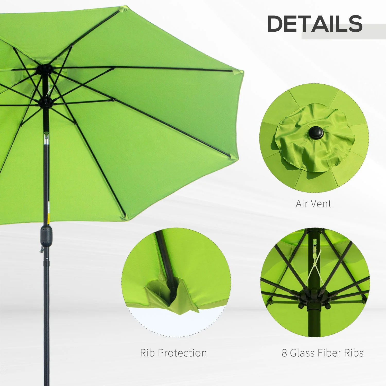 2.7M Patio Sun Umbrella Parasol Tilt Shade Shelter Canopy Aluminium Frame Light Green - Image 6