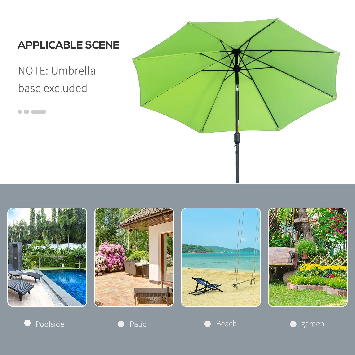 2.7M Patio Sun Umbrella Parasol Tilt Shade Shelter Canopy Aluminium Frame Light Green - Image 7