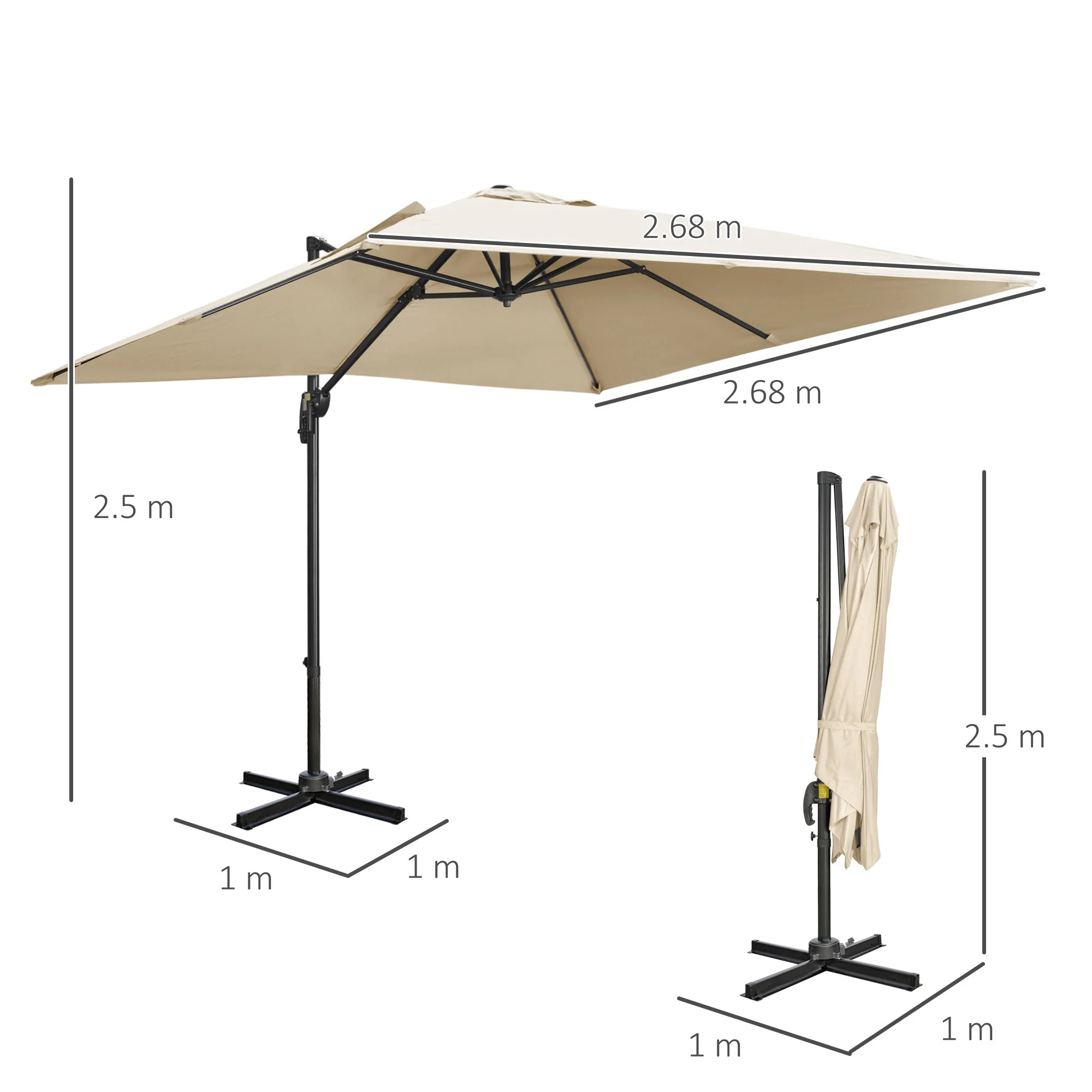2.7m Square Overhanging Cantilever Umbrella - Image 3