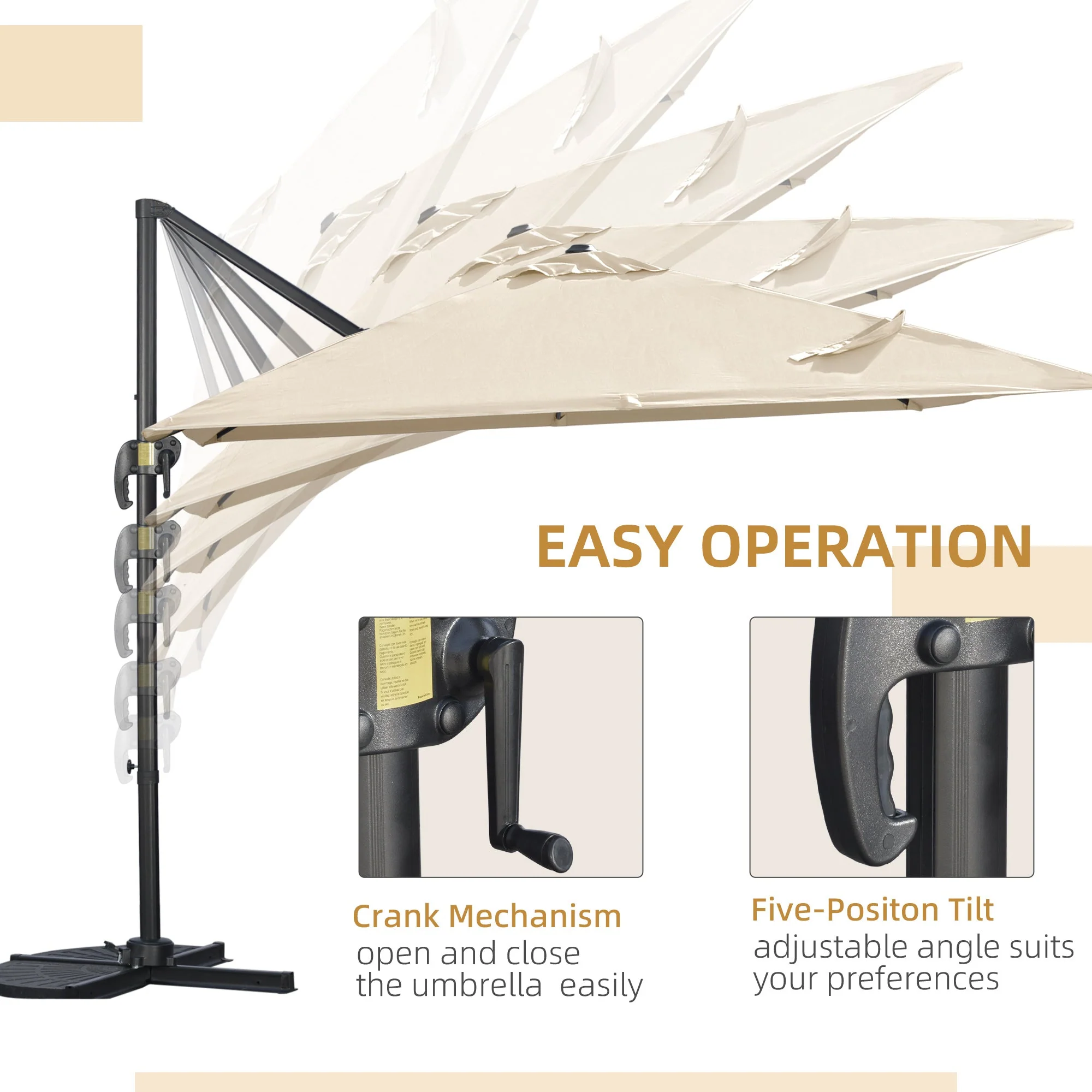 2.7m Square Overhanging Cantilever Umbrella - Image 4