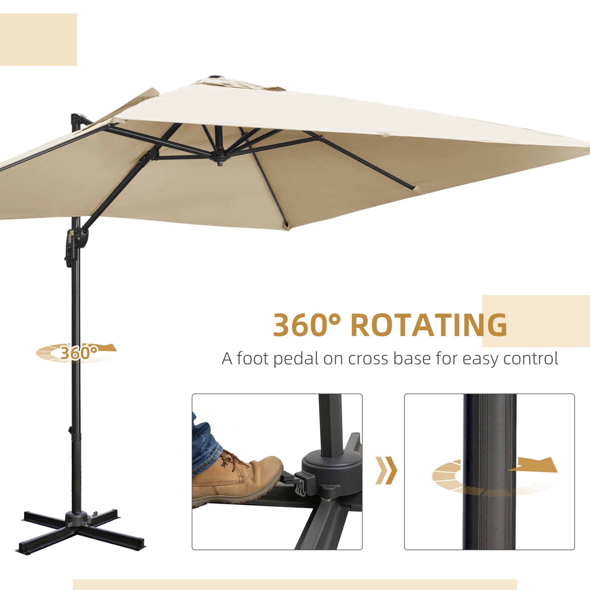 2.7m Square Overhanging Cantilever Umbrella - Image 5
