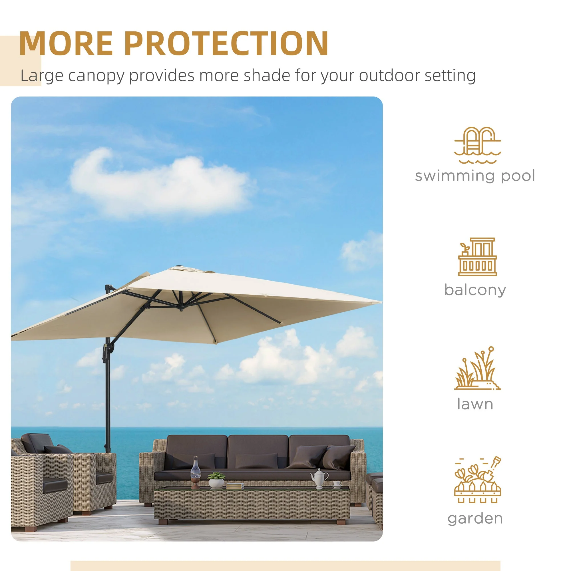 2.7m Square Overhanging Cantilever Umbrella - Image 7
