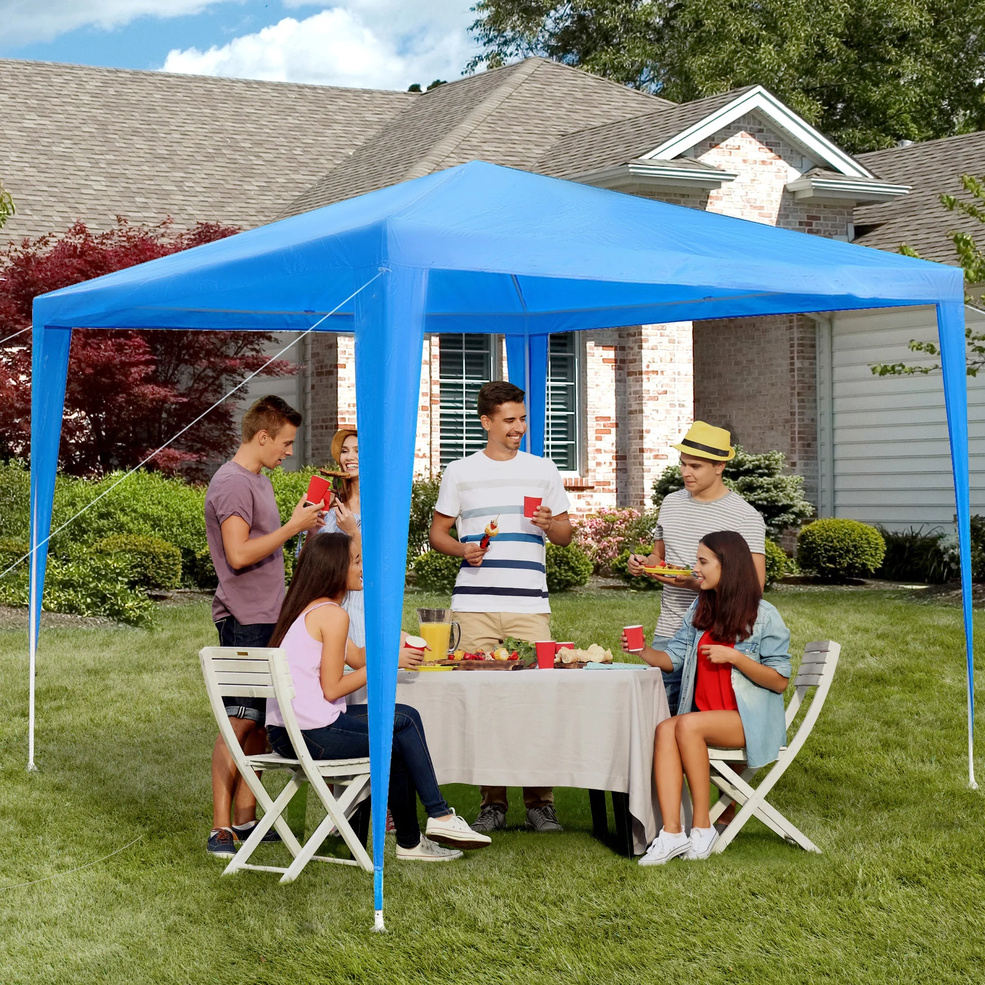 2.7m x 2.7m Garden Gazebo Marquee Party Tent Wedding Canopy OutdoorBlue - Image 2