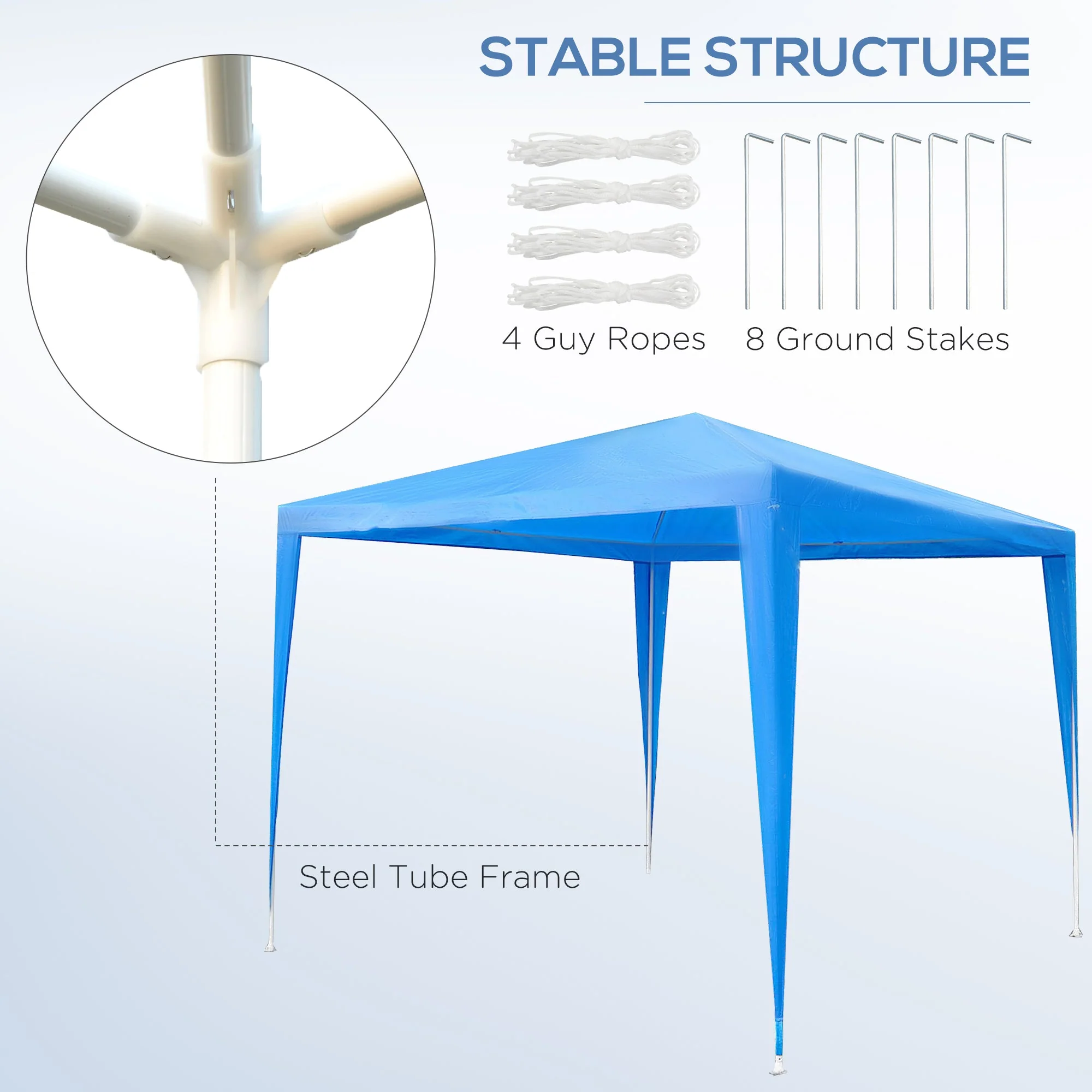 2.7m x 2.7m Garden Gazebo Marquee Party Tent Wedding Canopy OutdoorBlue - Image 5