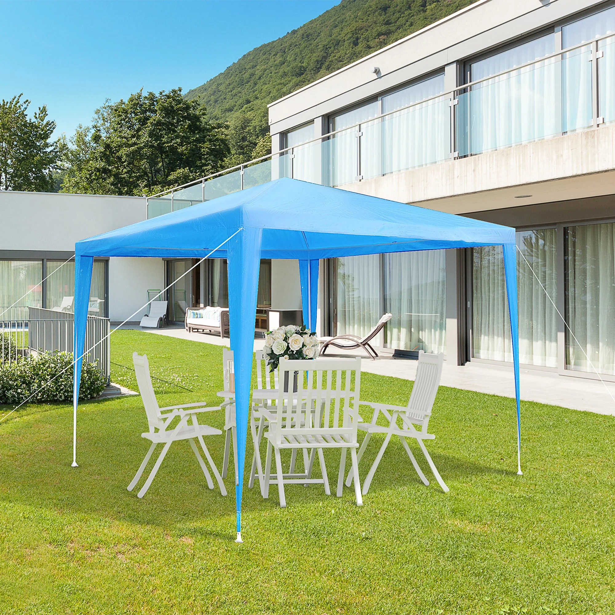 2.7m x 2.7m Garden Gazebo Marquee Party Tent Wedding Canopy OutdoorBlue - Image 8