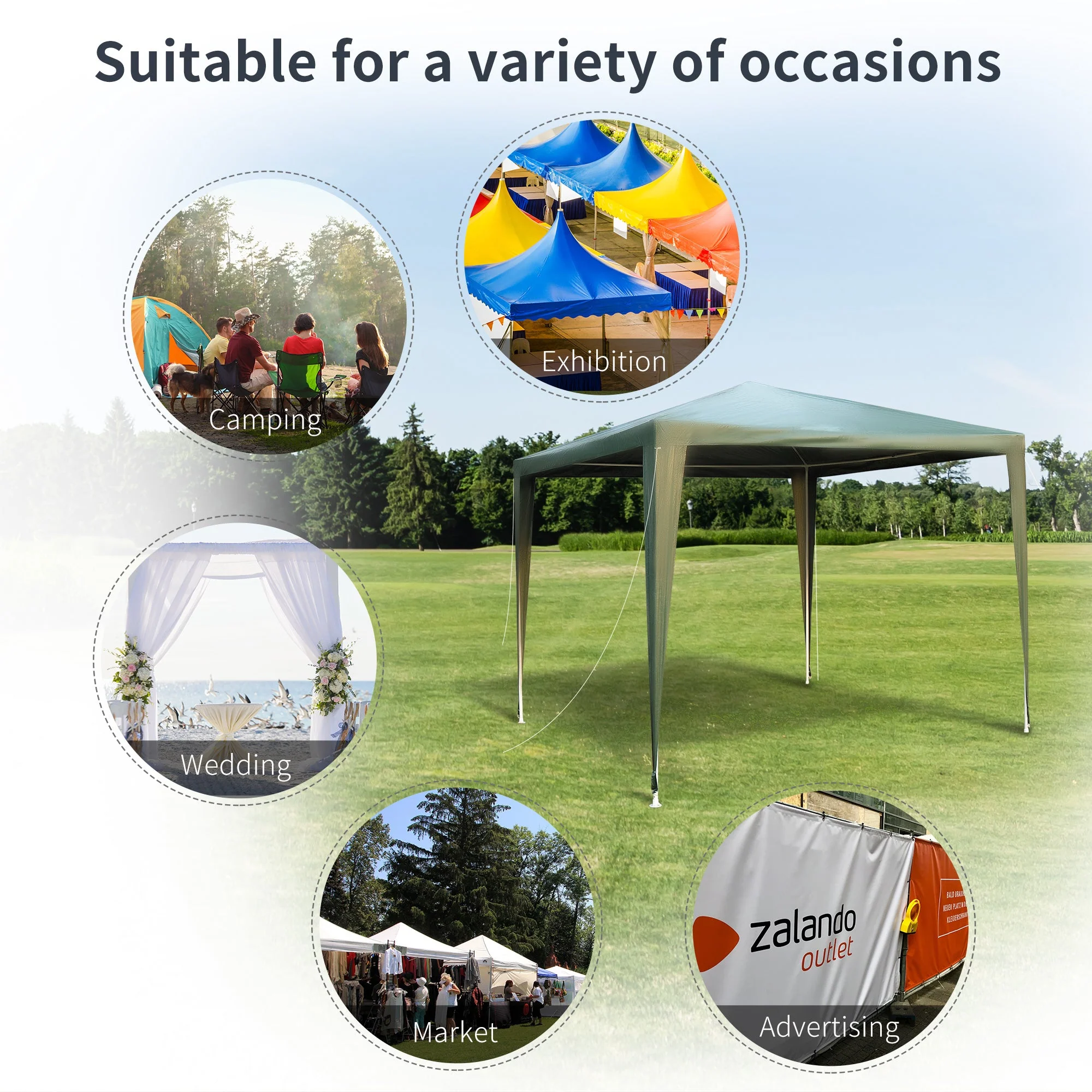 2.7m x 2.7m Garden Gazebo Marquee Party Tent Wedding Canopy OutdoorGreen - Image 7